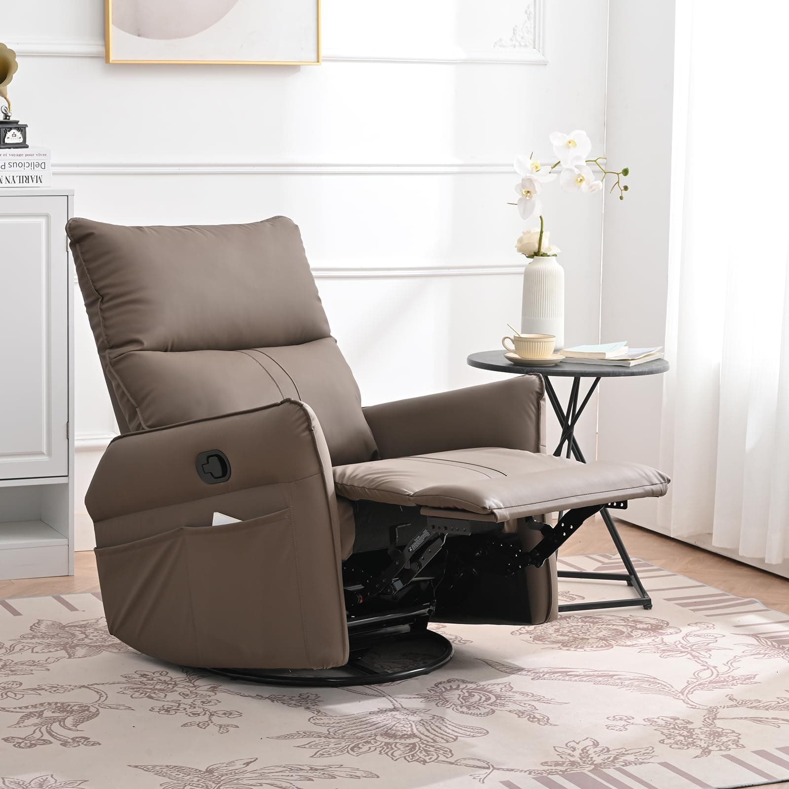 Swivel Recliner Chair for Nursery and Living Room (Brown)
