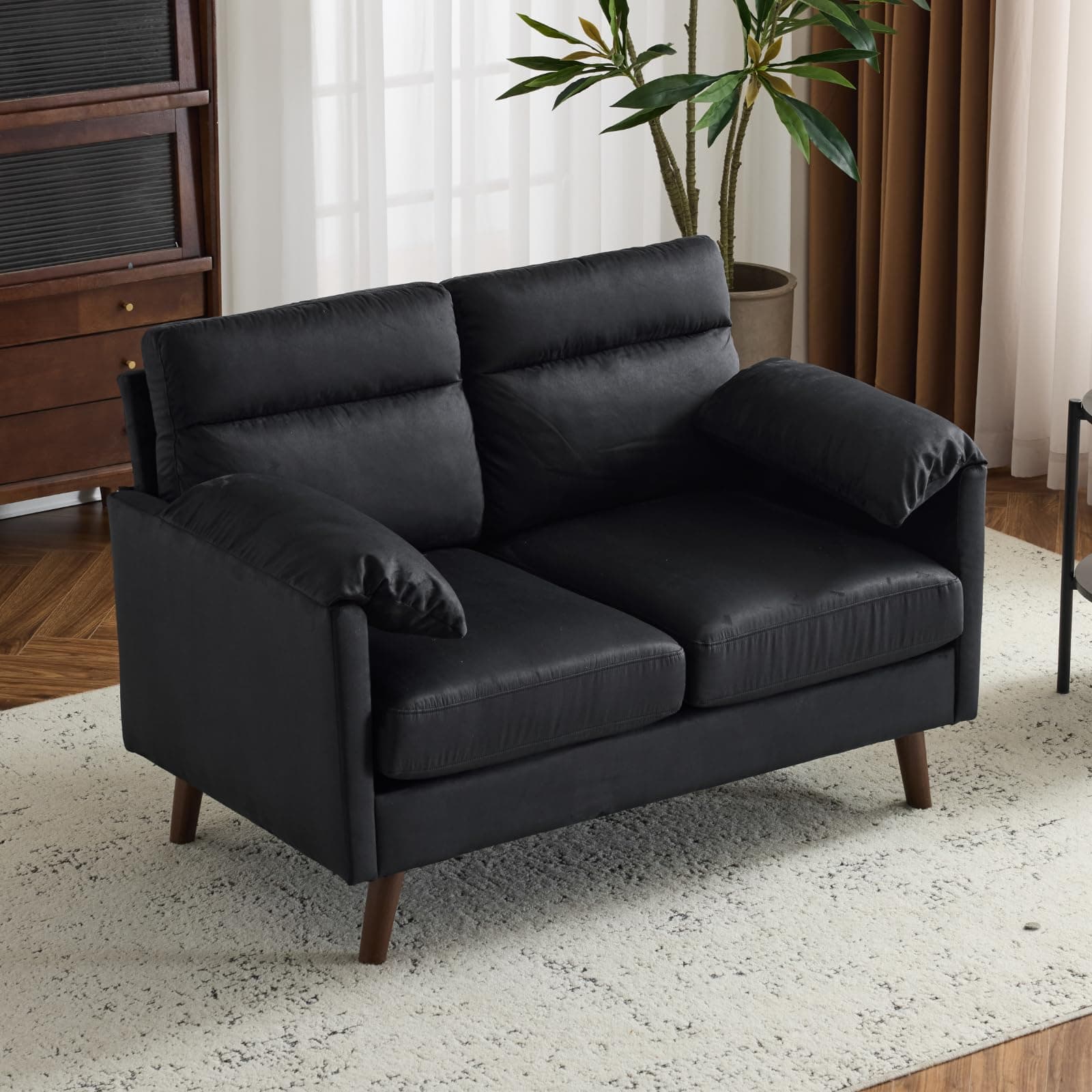 Karl Home Mini Loveseat Sofa, Black, Comfortable Living Room Seating