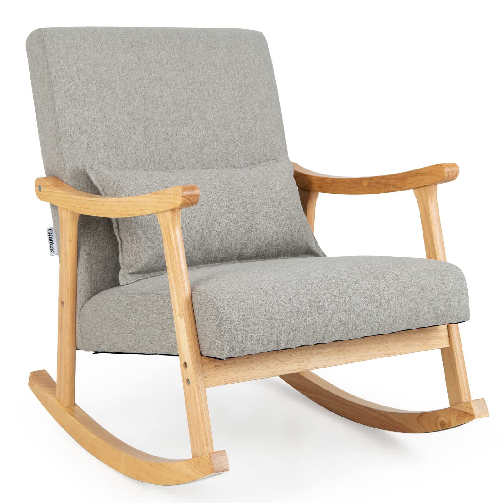 Giantex Modern Rocking Chair - Rubber Wood Frame, Comfy Seat & Backrest, Grey