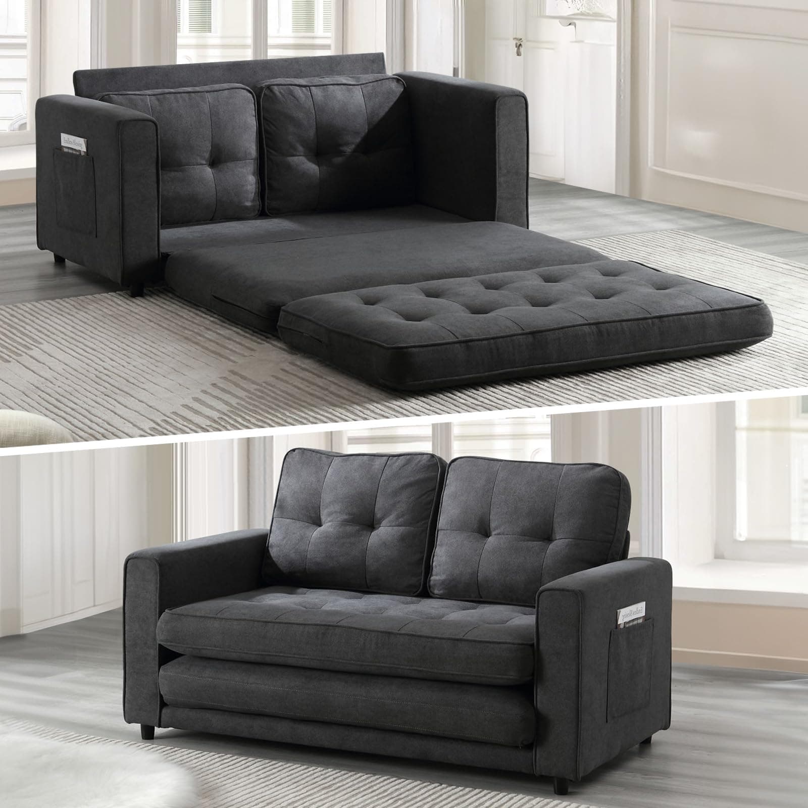 Convertible Loveseat Sleeper Couch with Legs and Back Cushion