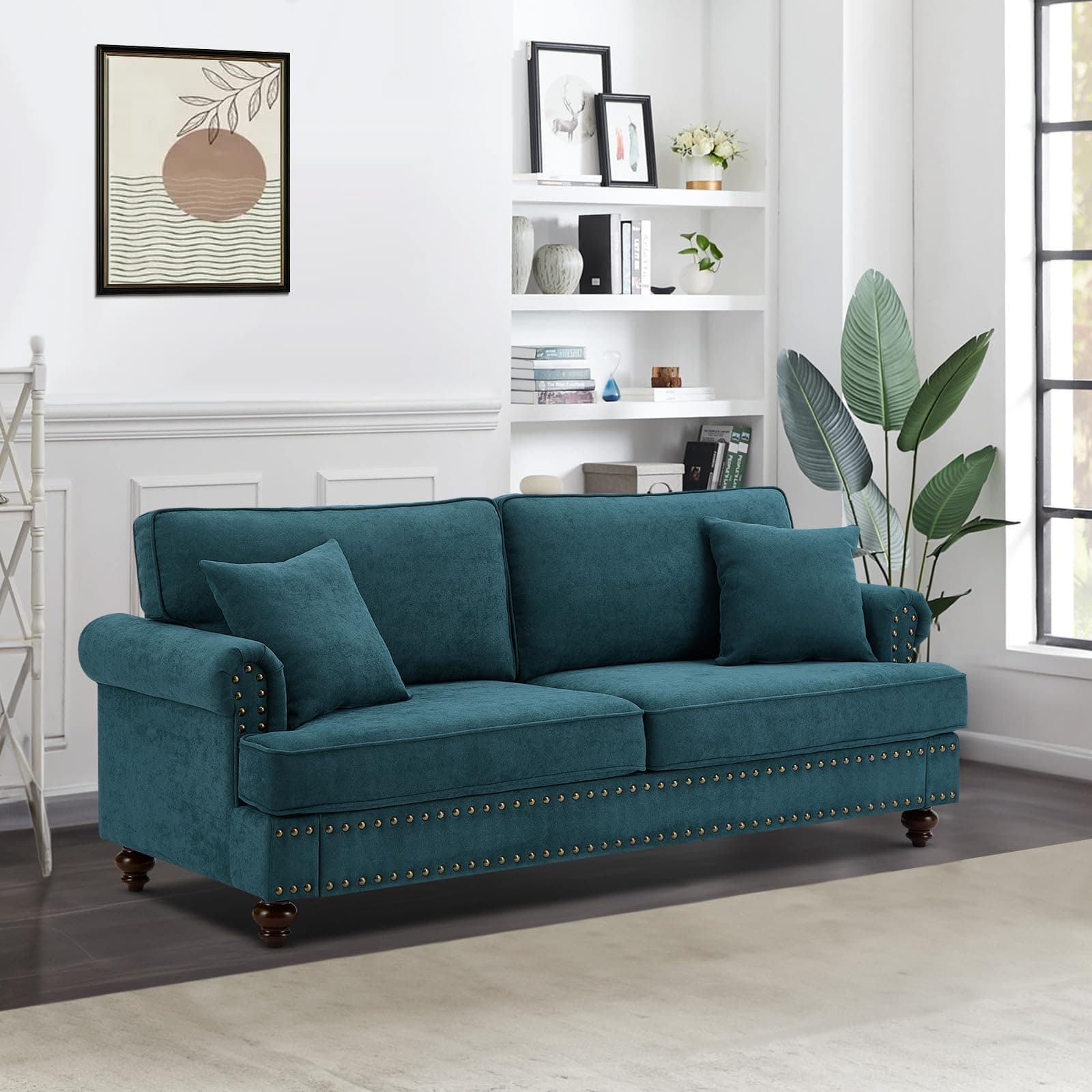 78 Comfy 3 Seater Sofa Couch Chenille Fabric Upholstered Mid Century Modern Sofa Living Room Furniture Sets Green
