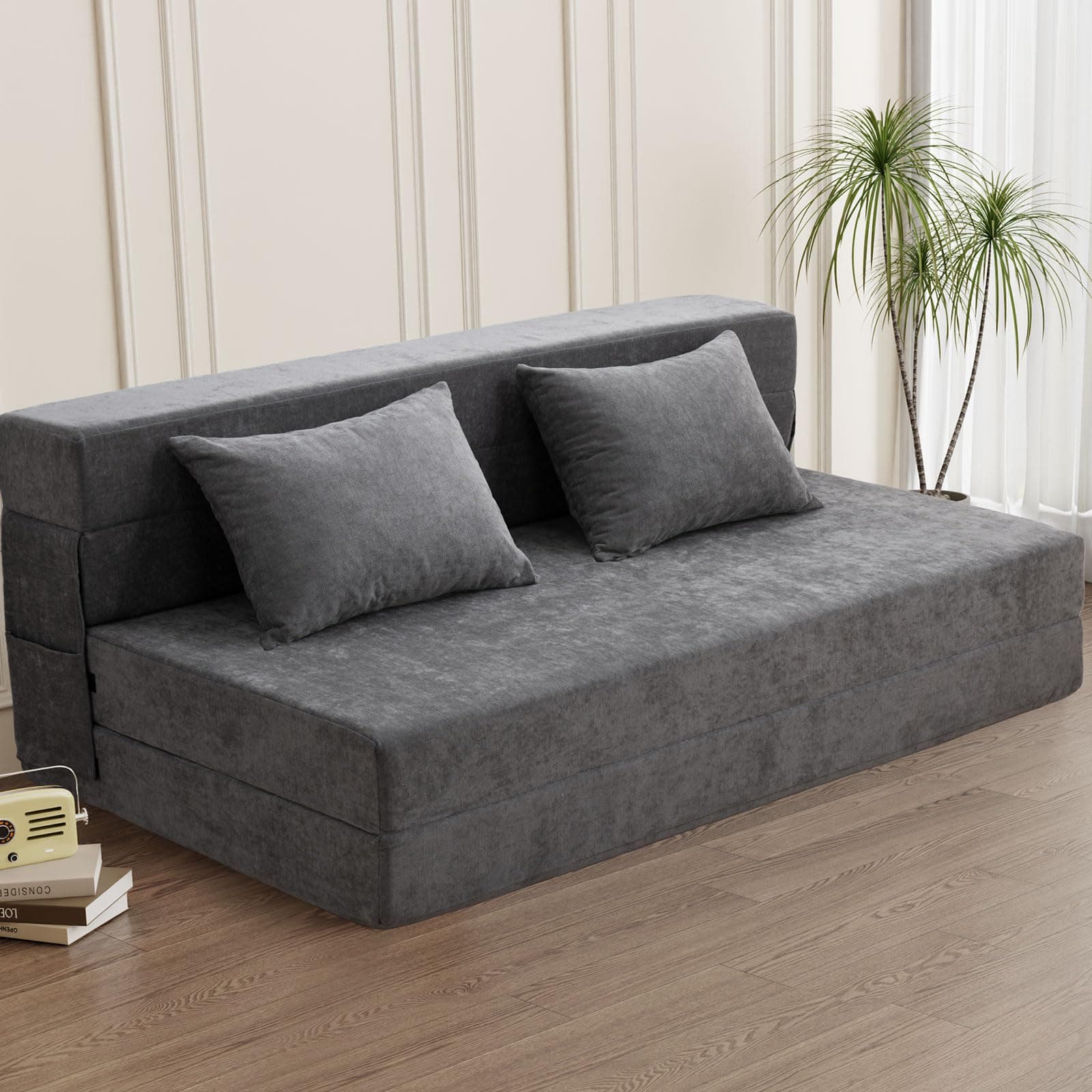 HOMFINE Folding Sofa Bed - Convertible Queen Sleeper Chair, Grey