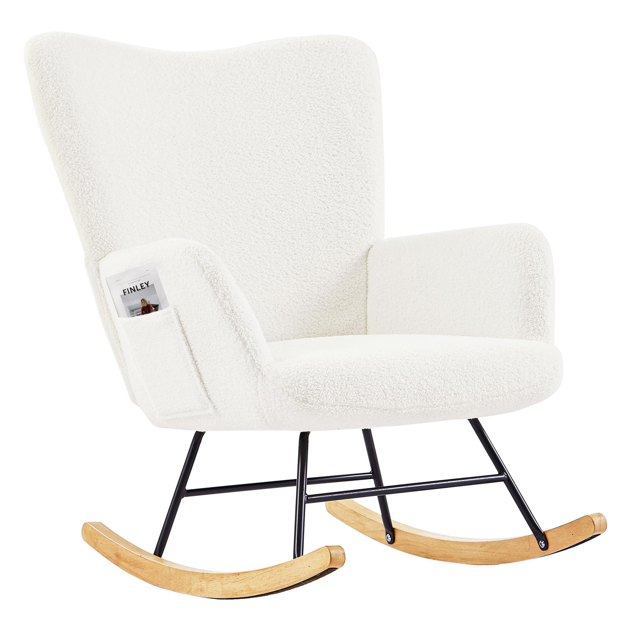 VECELO Modern Upholstered Teddy Fabric Glider Chair with Padded Seat & High Backrest