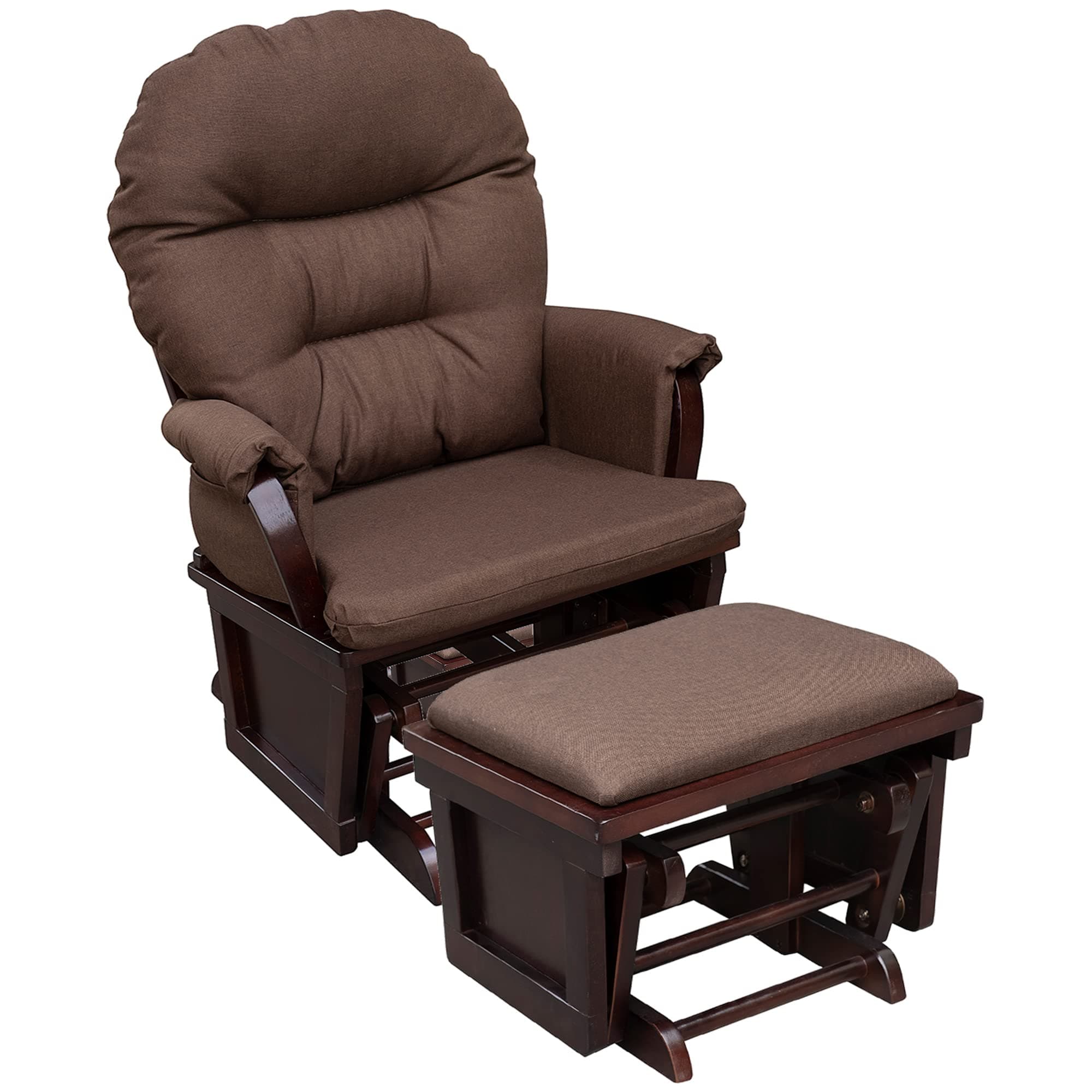 HOMCOM Brown Glider Rocking Chair with Ottoman and Thick Cushion
