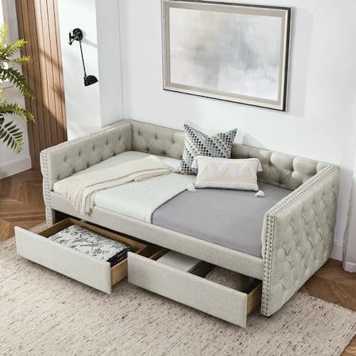 Velvet Upholstered Twin Daybed with Storage Grey (No Box Spring)