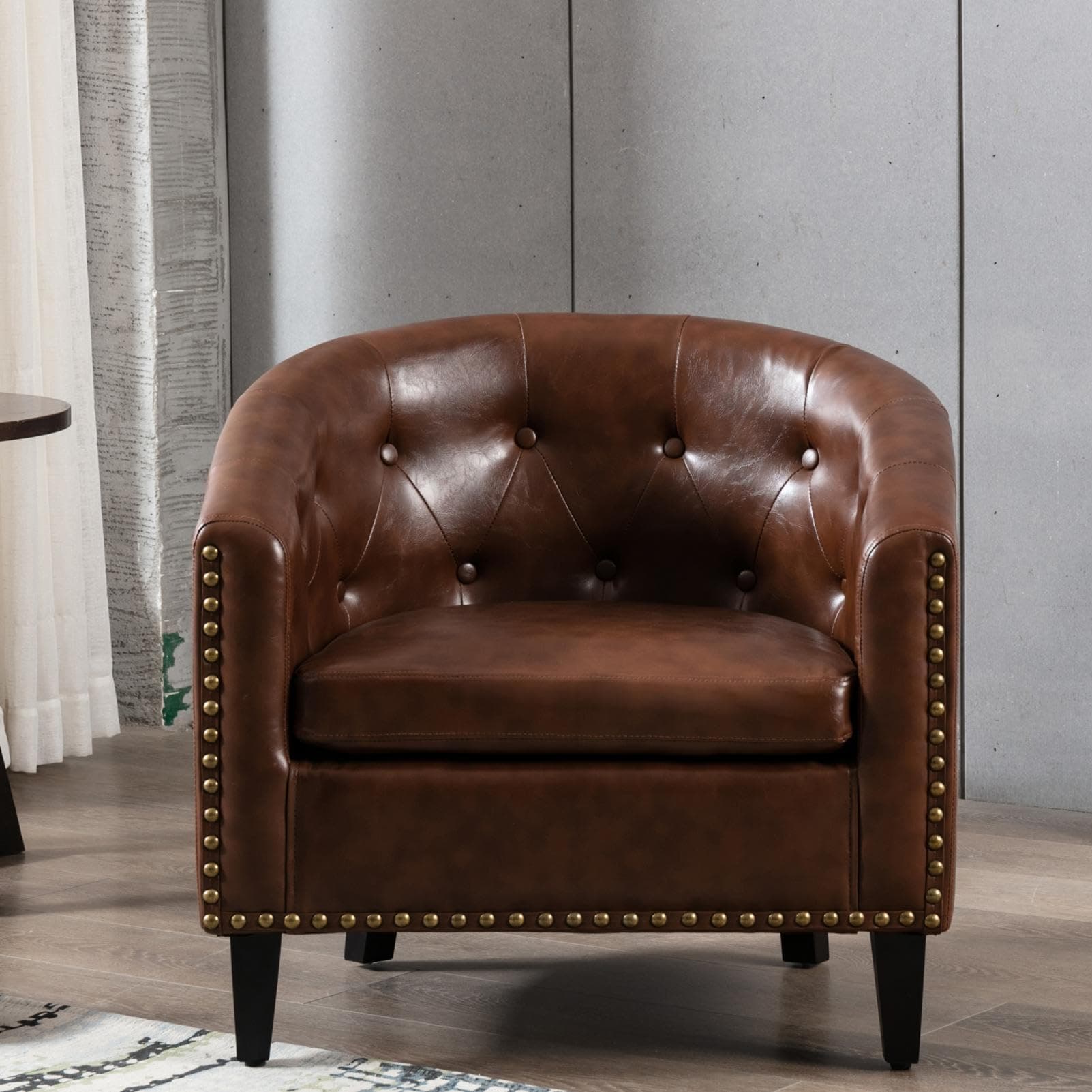 Modern PU Leather Tufted Barrel Chair - Sleek & Premium Living Room & Bedroom Seating