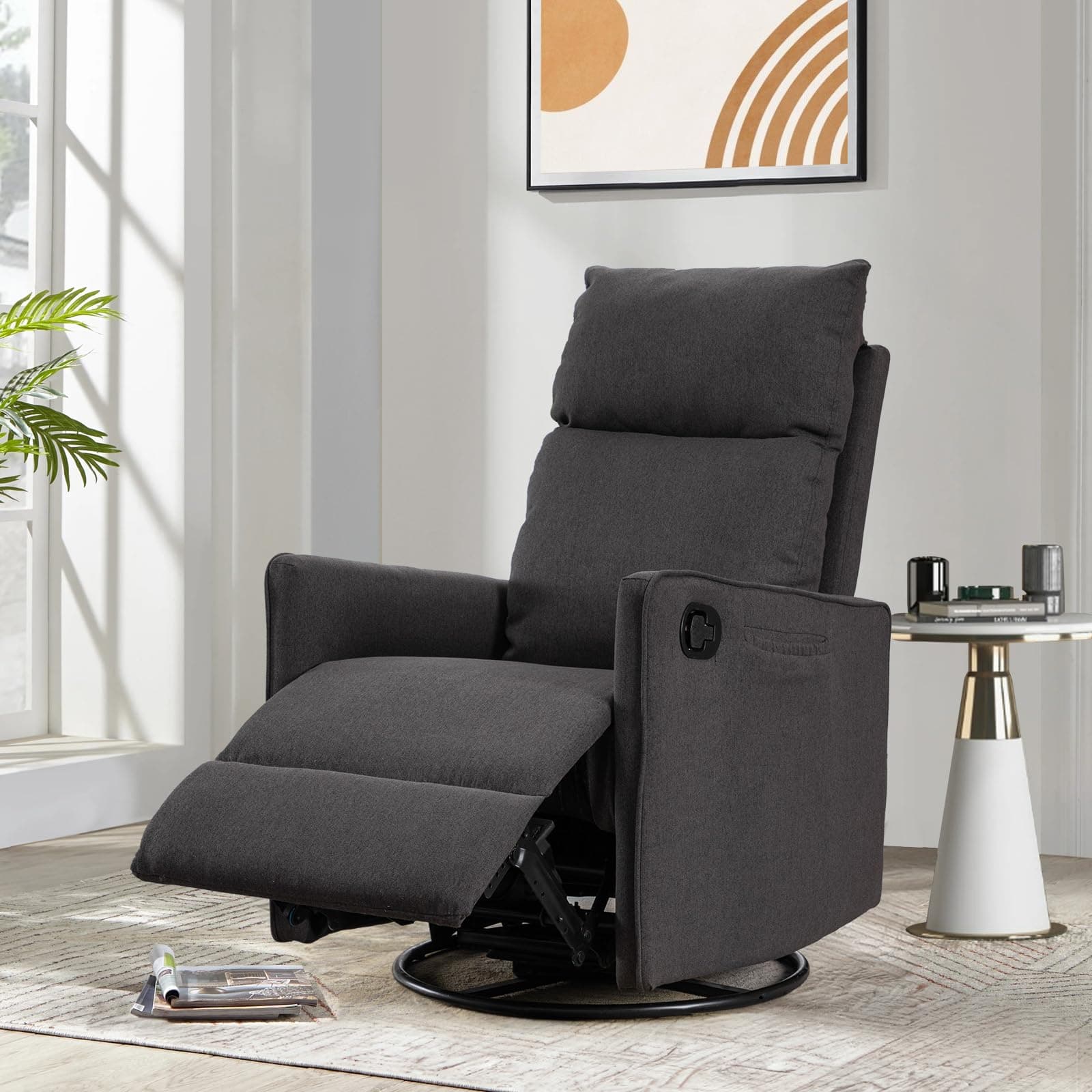 Swivel Rocker Recliner Chair for Living Room - Dark Grey