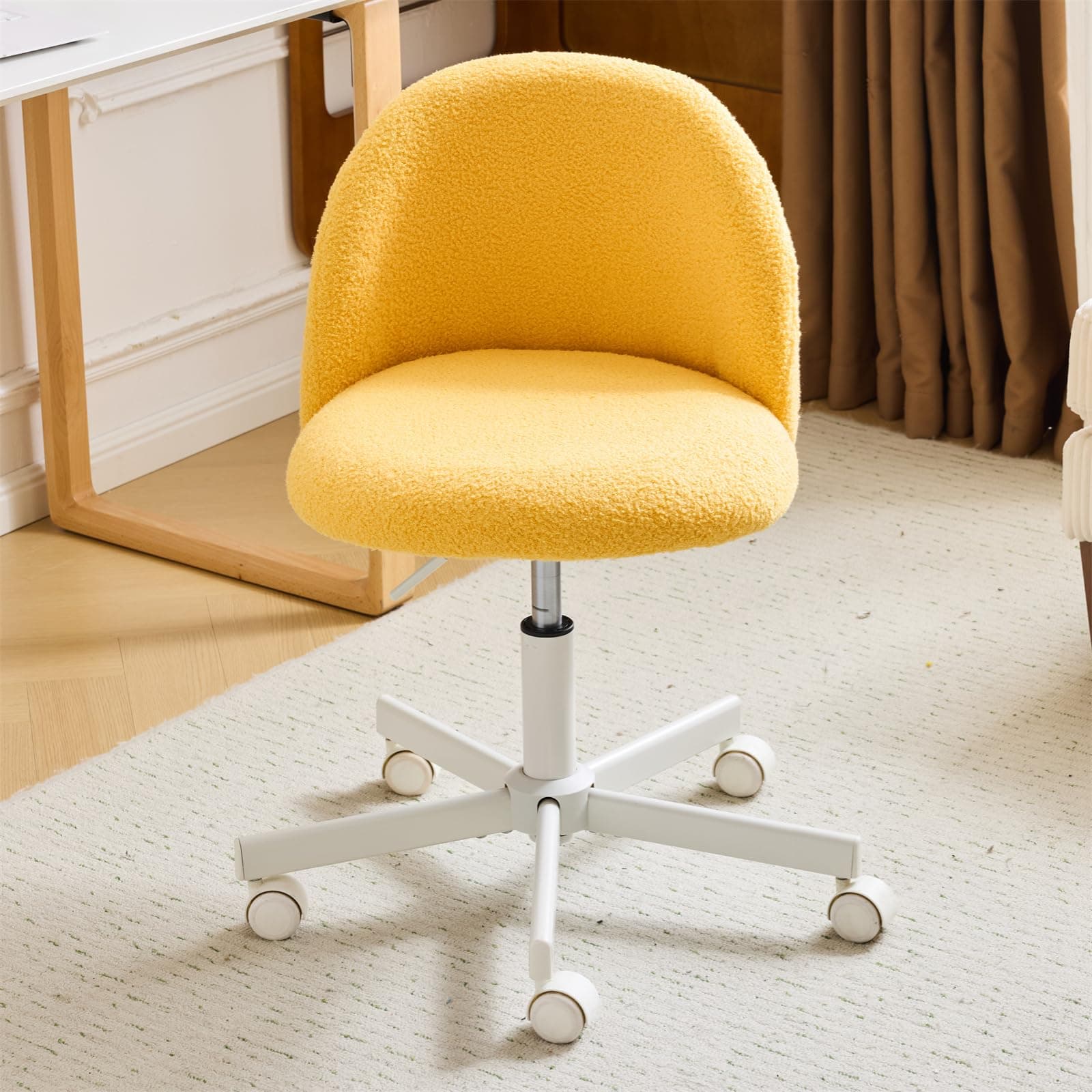 VINGLI Sunny Egg Yellow Rolled Task Chair, Armless Desk Chair with Lumbar Support