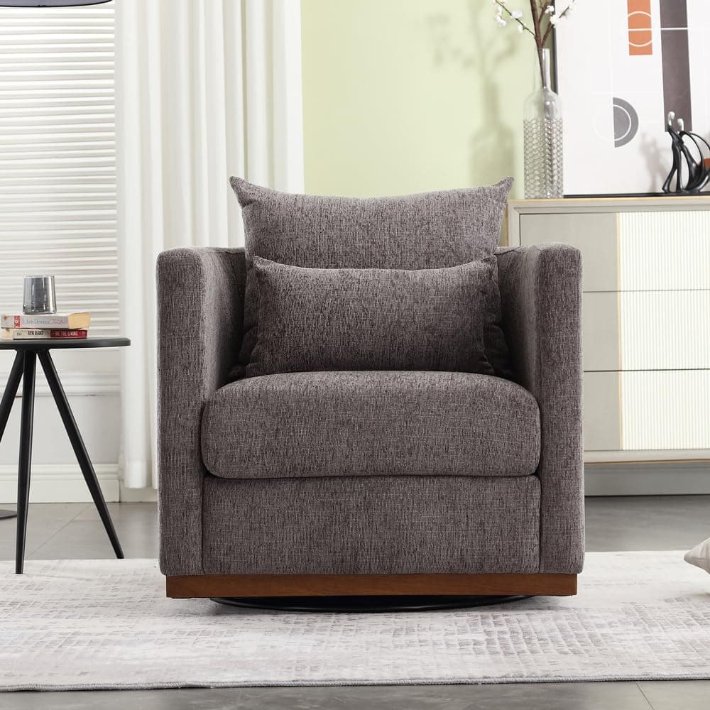 Dark Gray Chenille 360 Degree Swivel Arm Chair