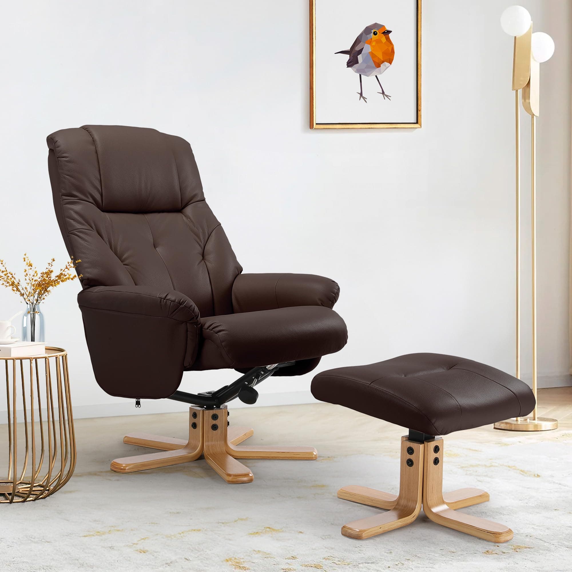 Stylish Dark Brown Swivel Recliner Chair with Ottoman for Adults