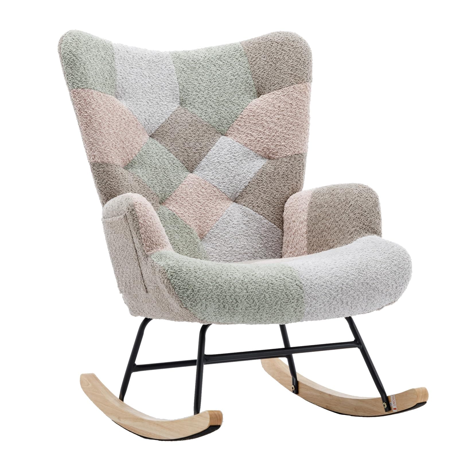 Macaroon Upholstered Teddy Fabric Rocking Chair with High Backrest for Nursery & Living Room