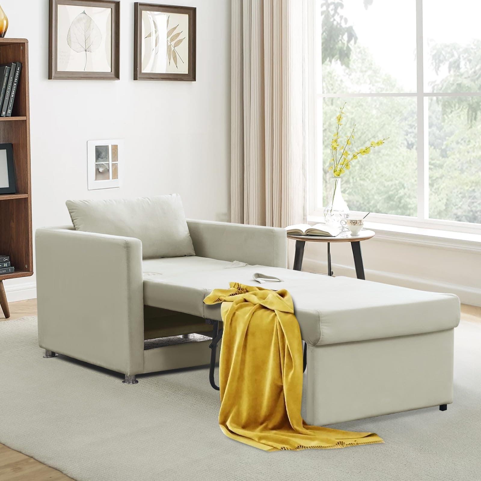 Convertible Velvet Sleeper Sofa Chair Bed