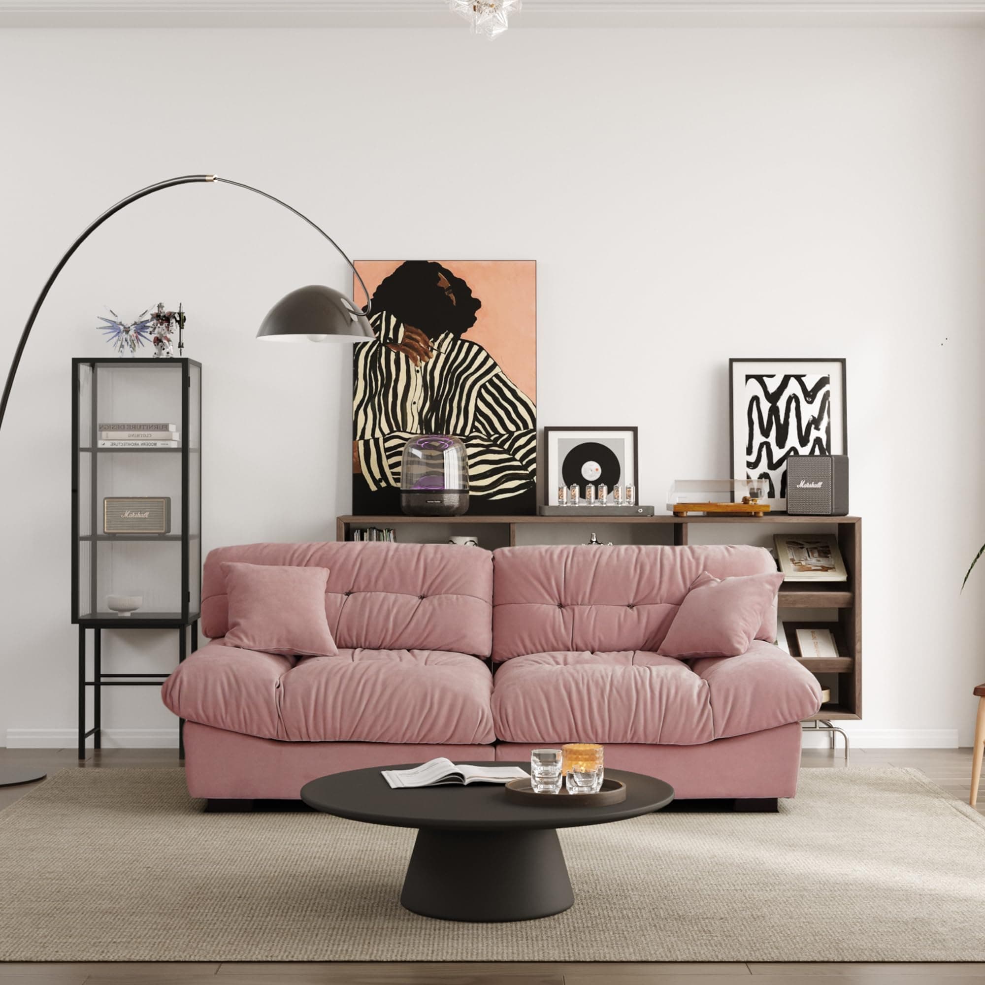 Pink Oversized JACH Sectional Couch with Thick Cushion and Two Pillows