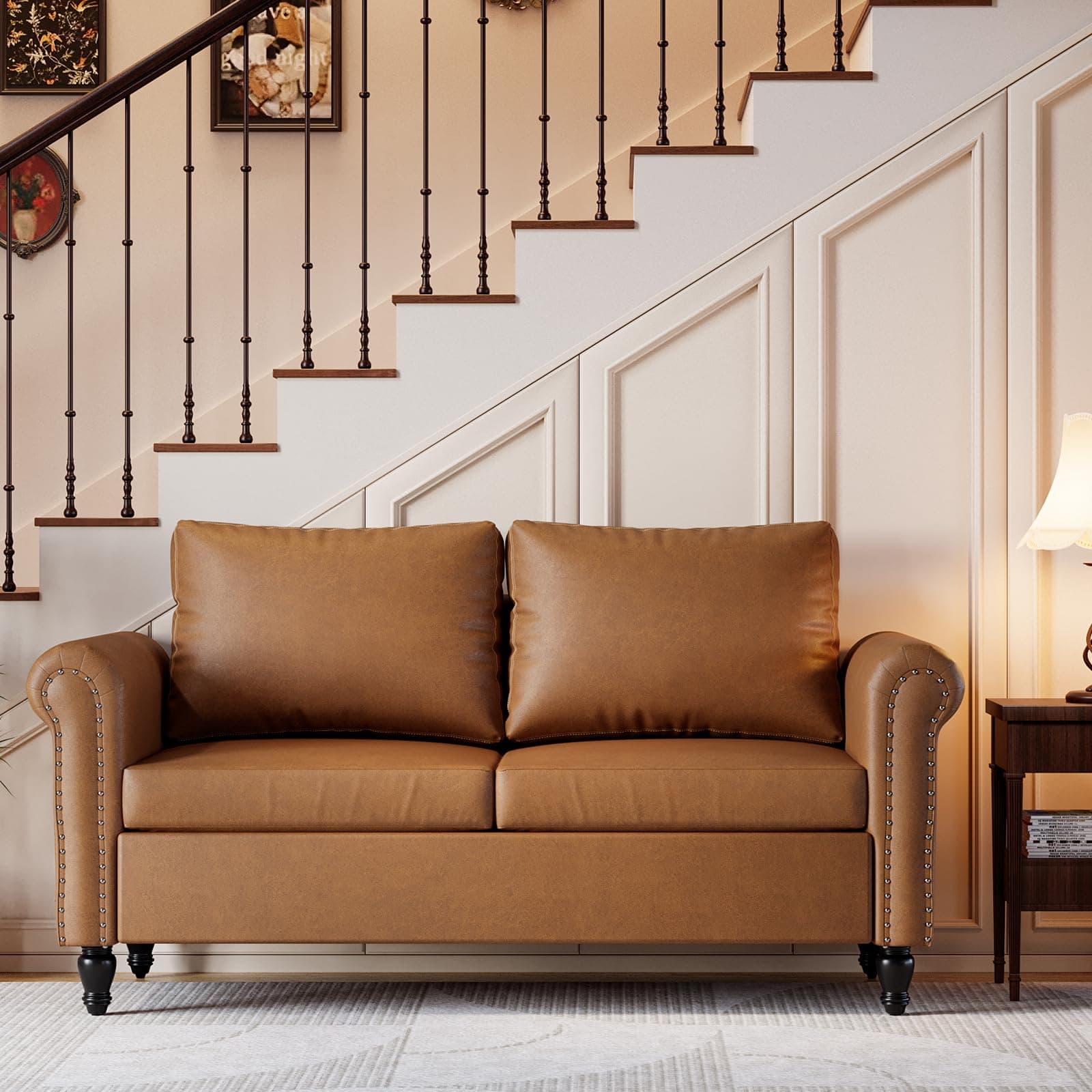 57" Loveseat Sofa Couch for Small Spaces with Solid Wood Legs