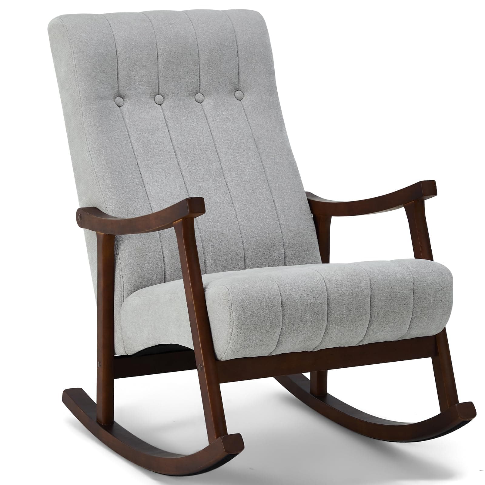 AVAWING Light Grey Fabric Upholstered Rocking Chair, Modern Living Room Armchair