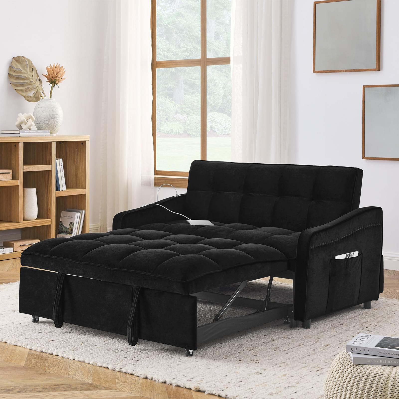 3 in 1 Convertible Sleeper Sofa Bed with USB Charging Ports