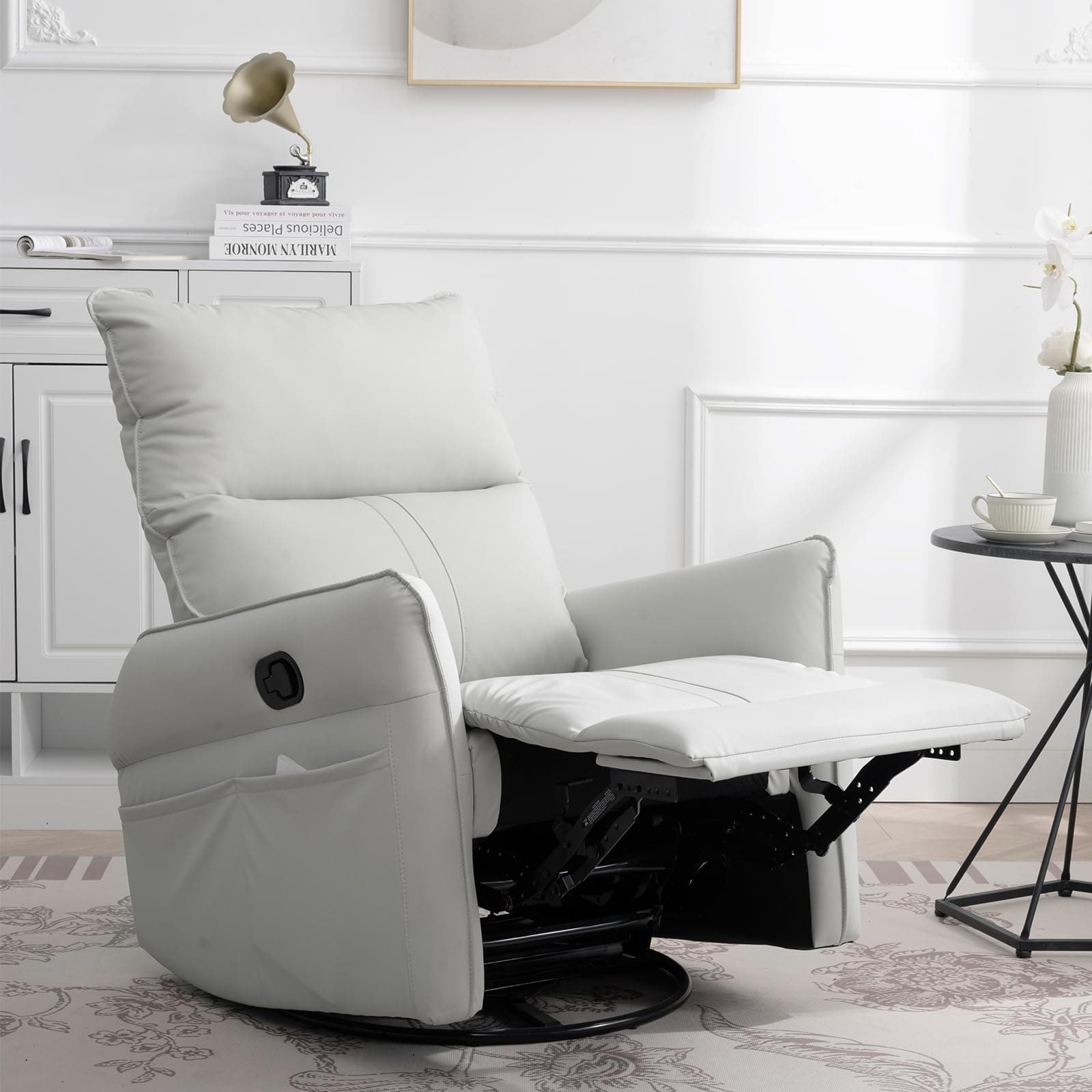 Swivel Rocker Recliner Chair for Nursery and Living Room (Light Grey)