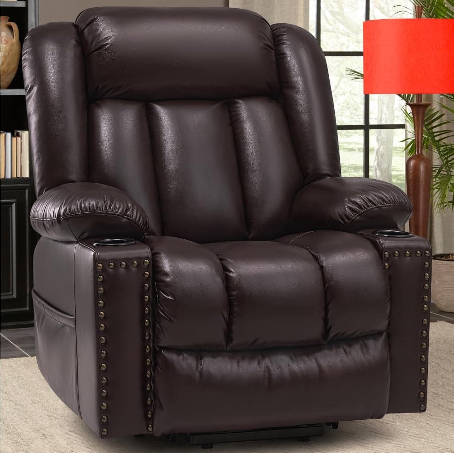 Large Heater & Massager Lift Chair Recliner, Dark Brown, 3 Positions