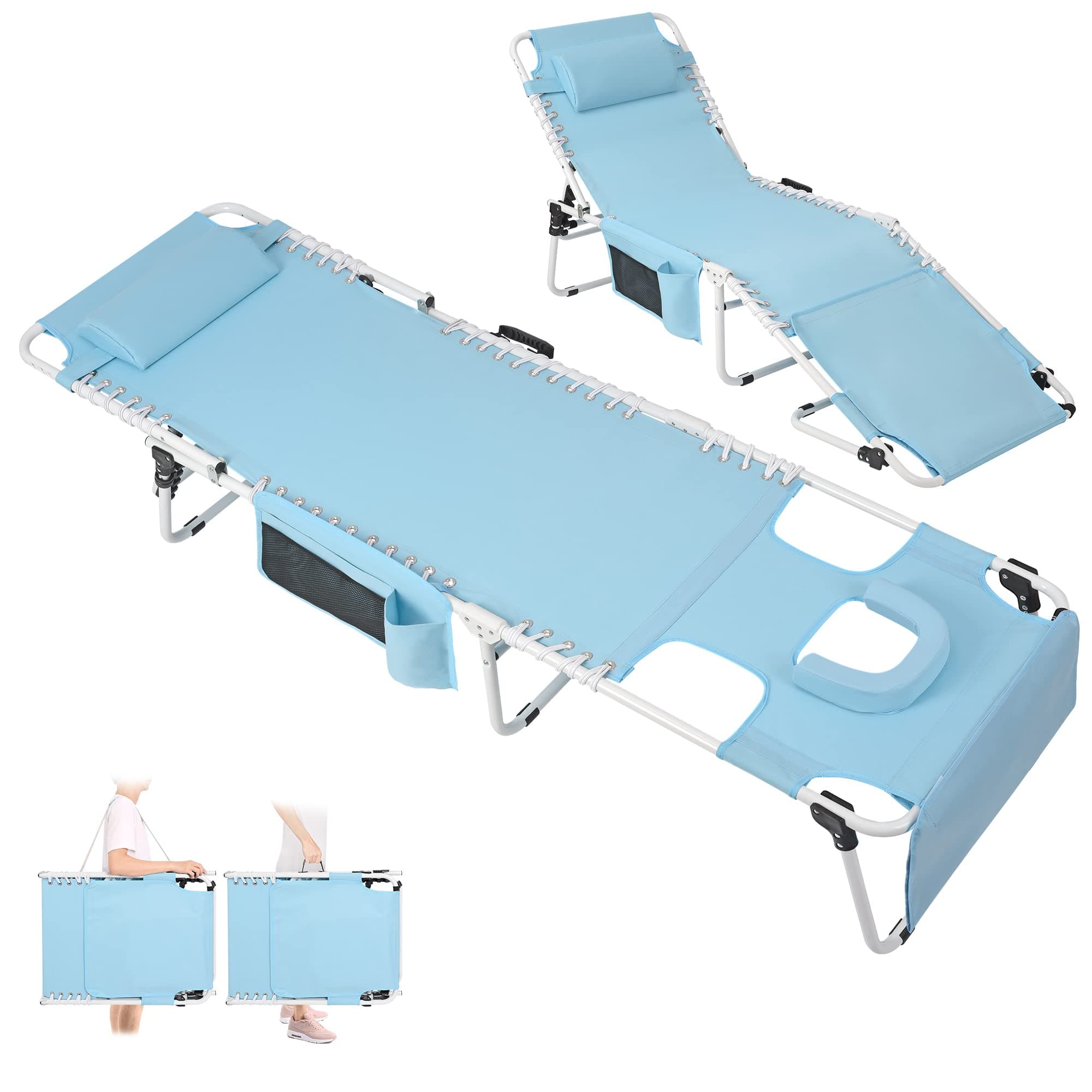 Oversized Heavy Duty Folding Chaise Lounge for Outdoor Sunbathing
