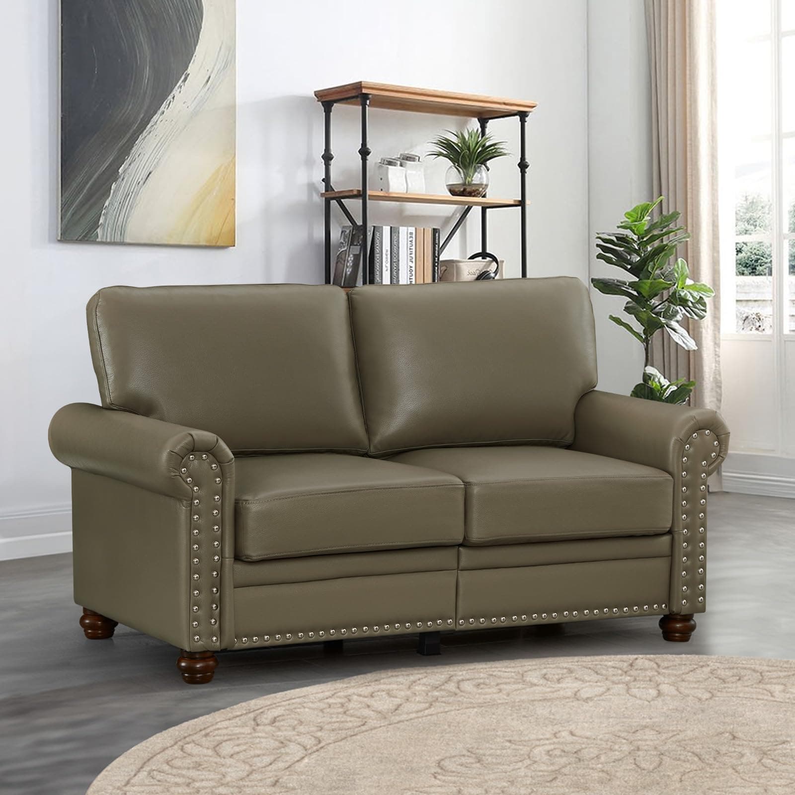 Modern Loveseat with Storage, Faux Leather Sofa