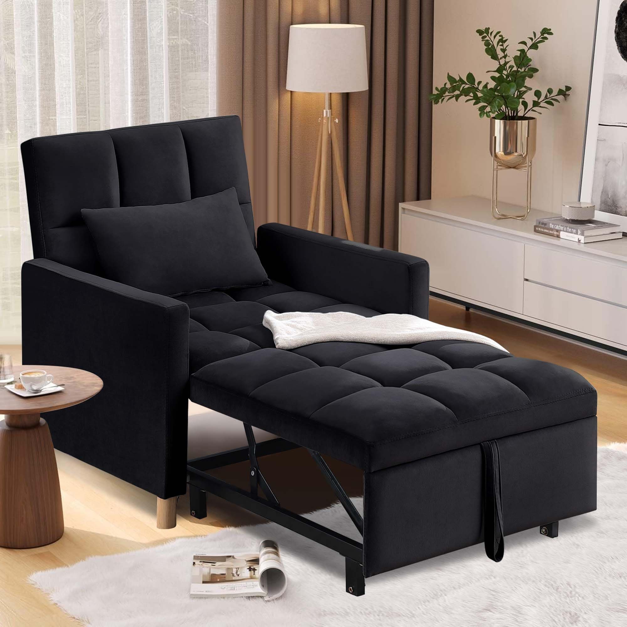 3 in 1 Convertible Sleeper Sofa, Black with Adjustable Backrest