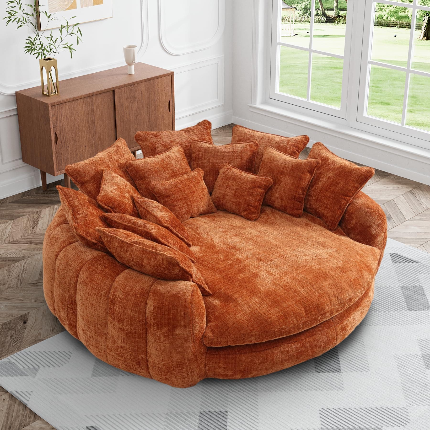 81.1" Oversized Fluffy Lazy Bean Bag Sofa with 14 Pillows, Orange Chenille Bed Cushion