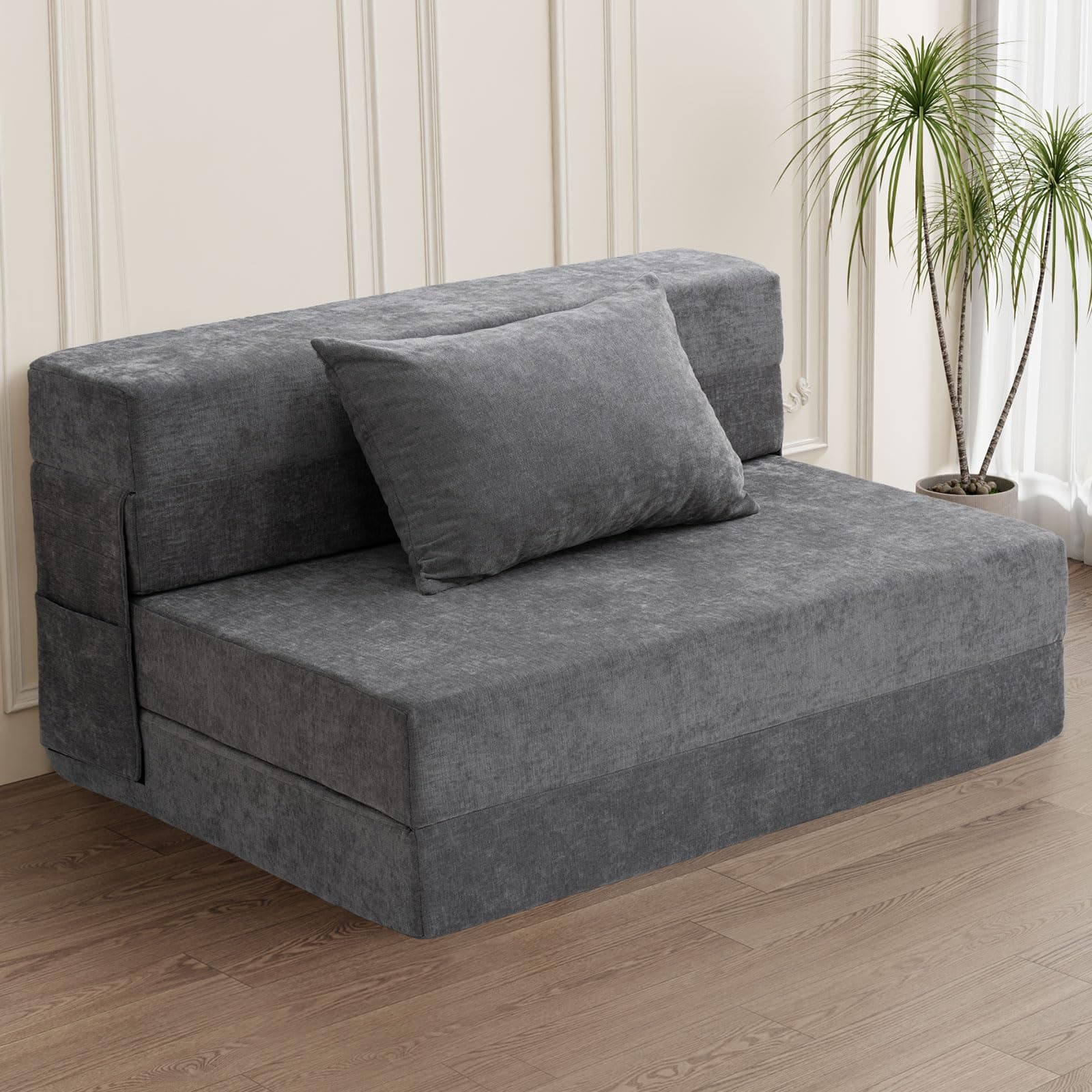 HOMFINE Folding Sofa Bed - Convertible Sleeper Chair, Gray