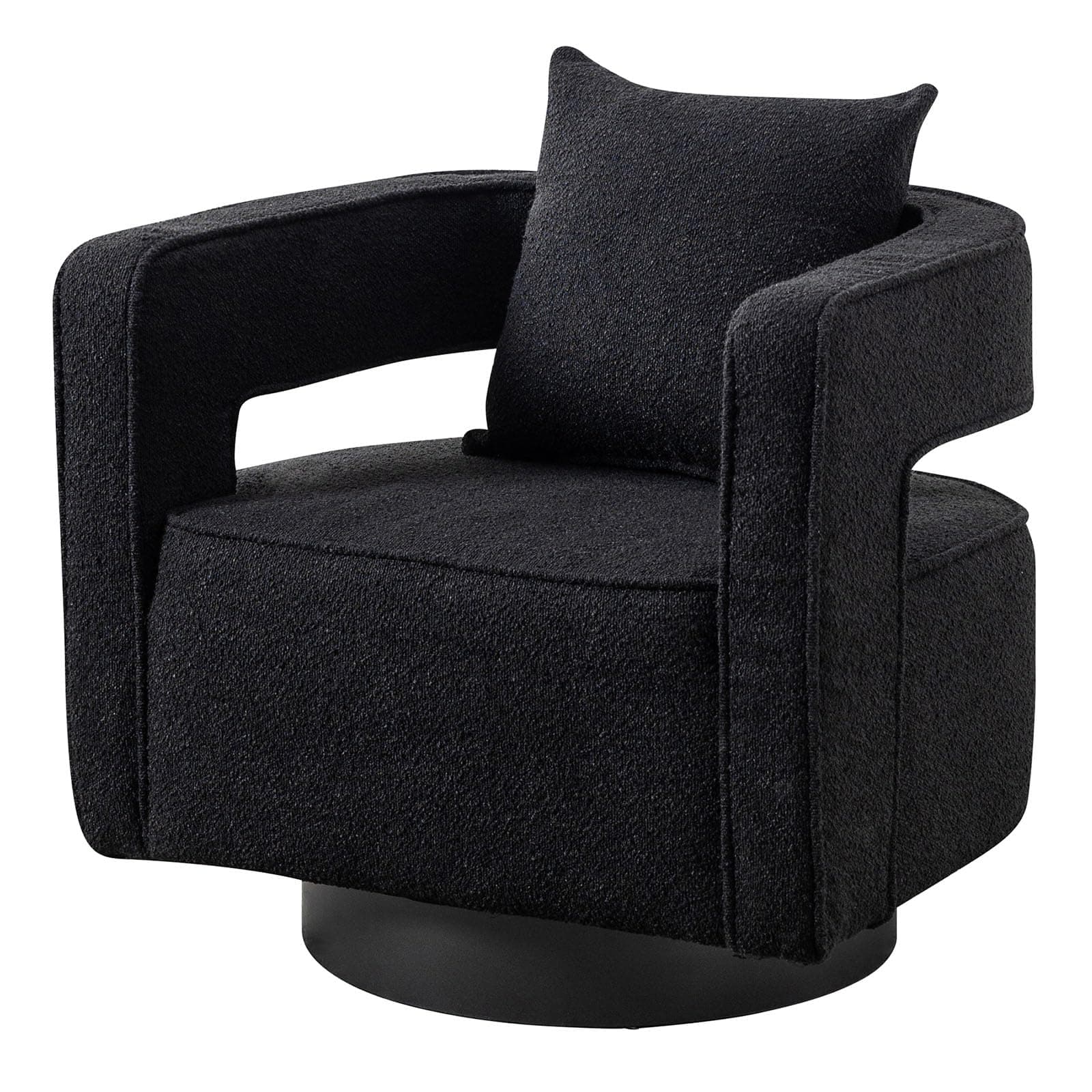 Black 360 Degree Swivel Teddy Accent Chair with Pillow