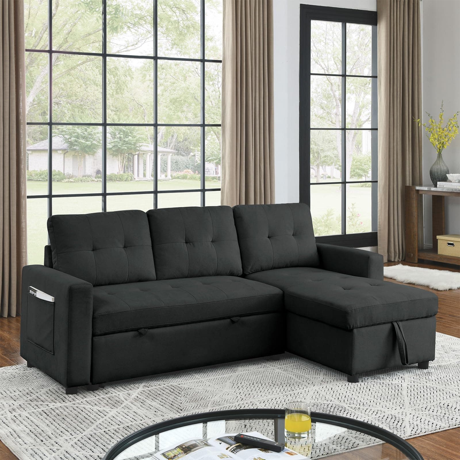 Modern Convertible 3-Seater Sleeper Sofa Bed with L-Shaped Design