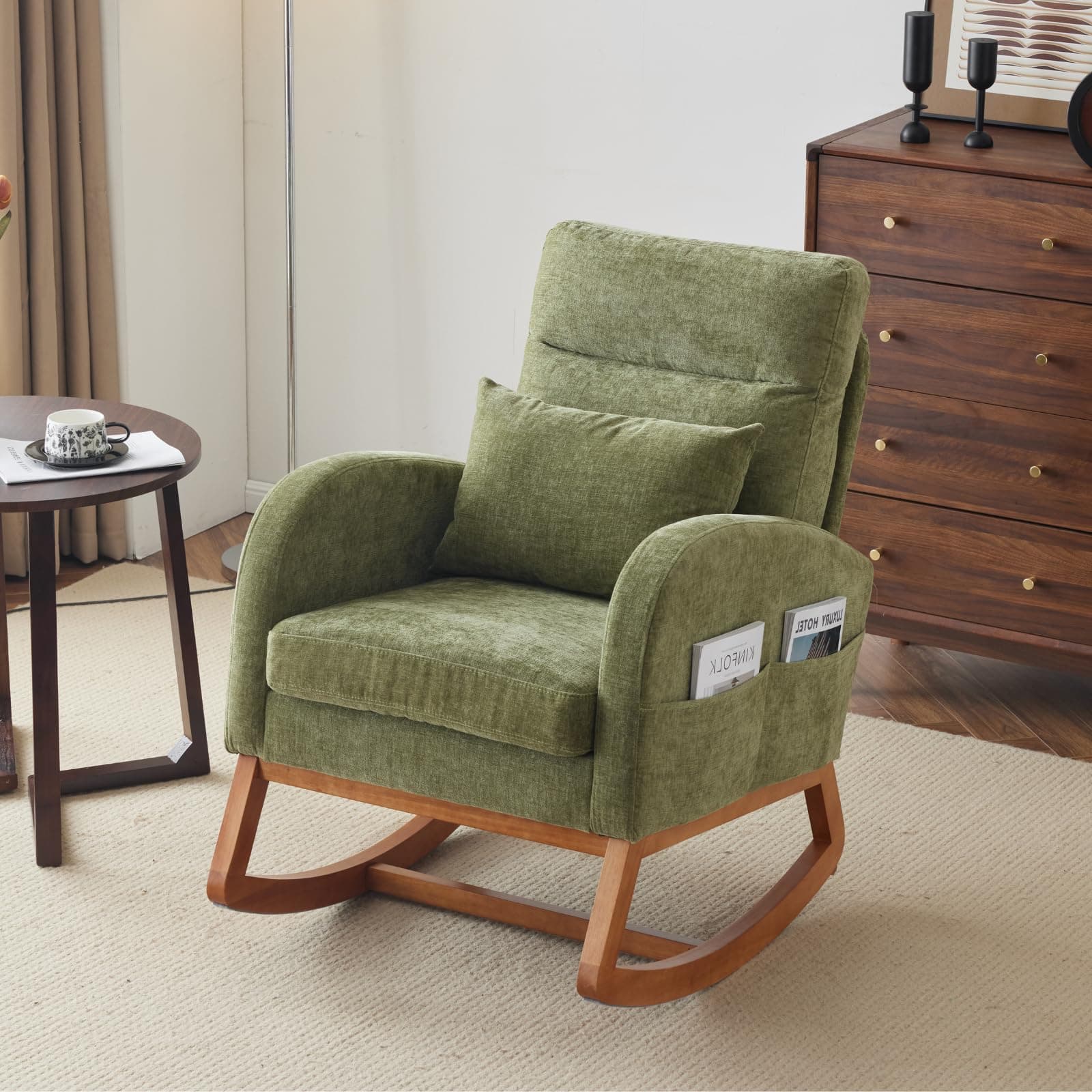 VINGLI Thick Headrest Mid-Century Modern Nursing Rocking Chair