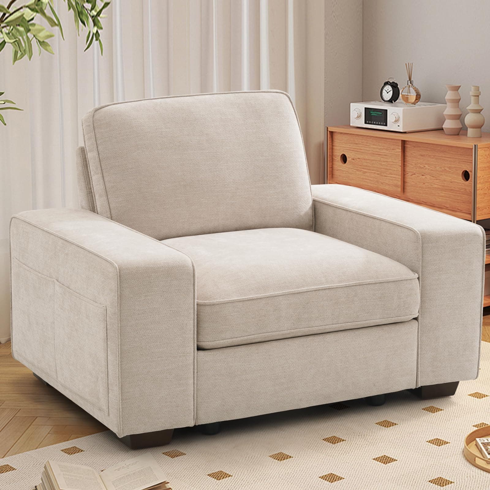 TEKAMON 45" Oversized Accent Chair with Storage & Wide Armrests