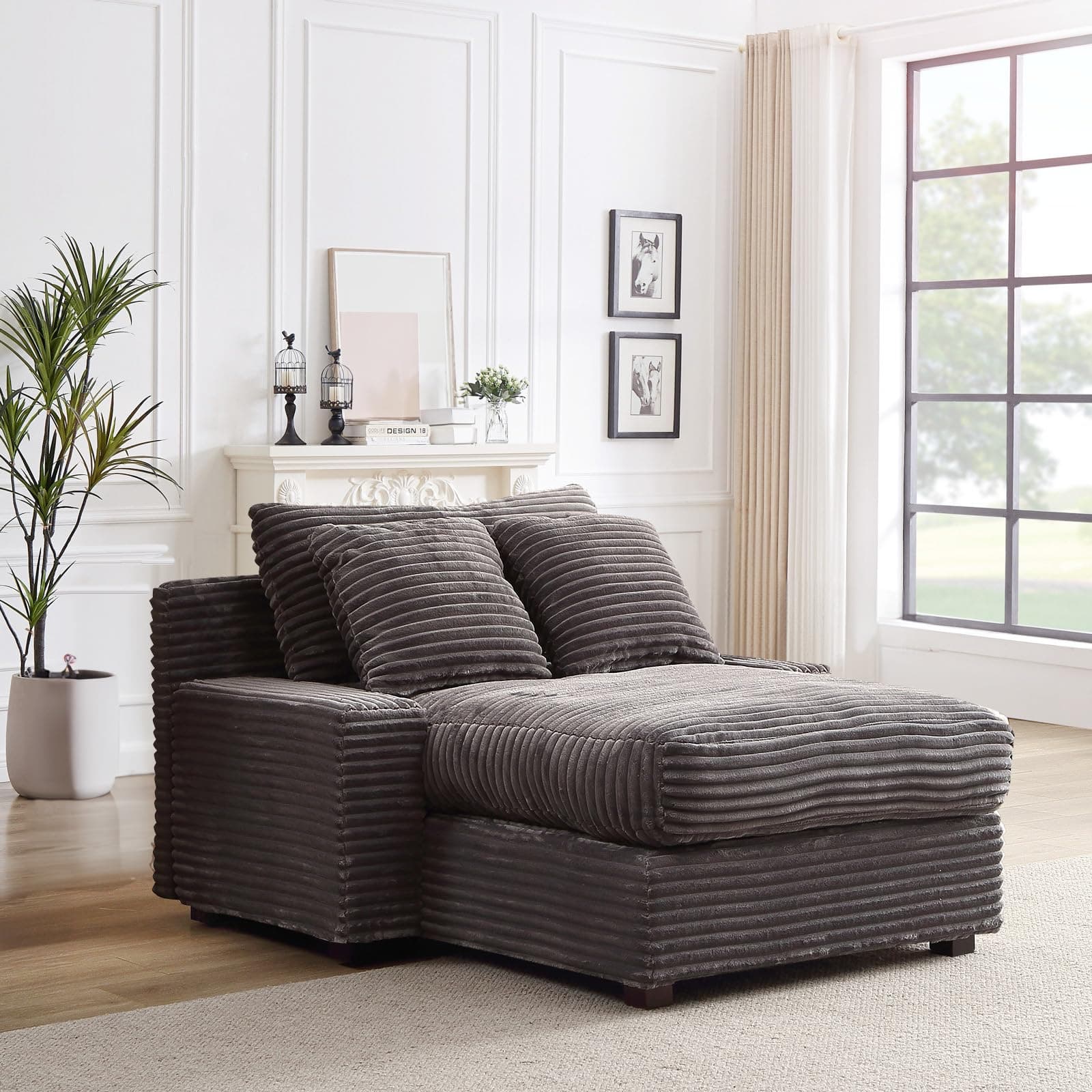 Oversized Chaise Lounge Chair Indoor with 3 Pillows - Grey