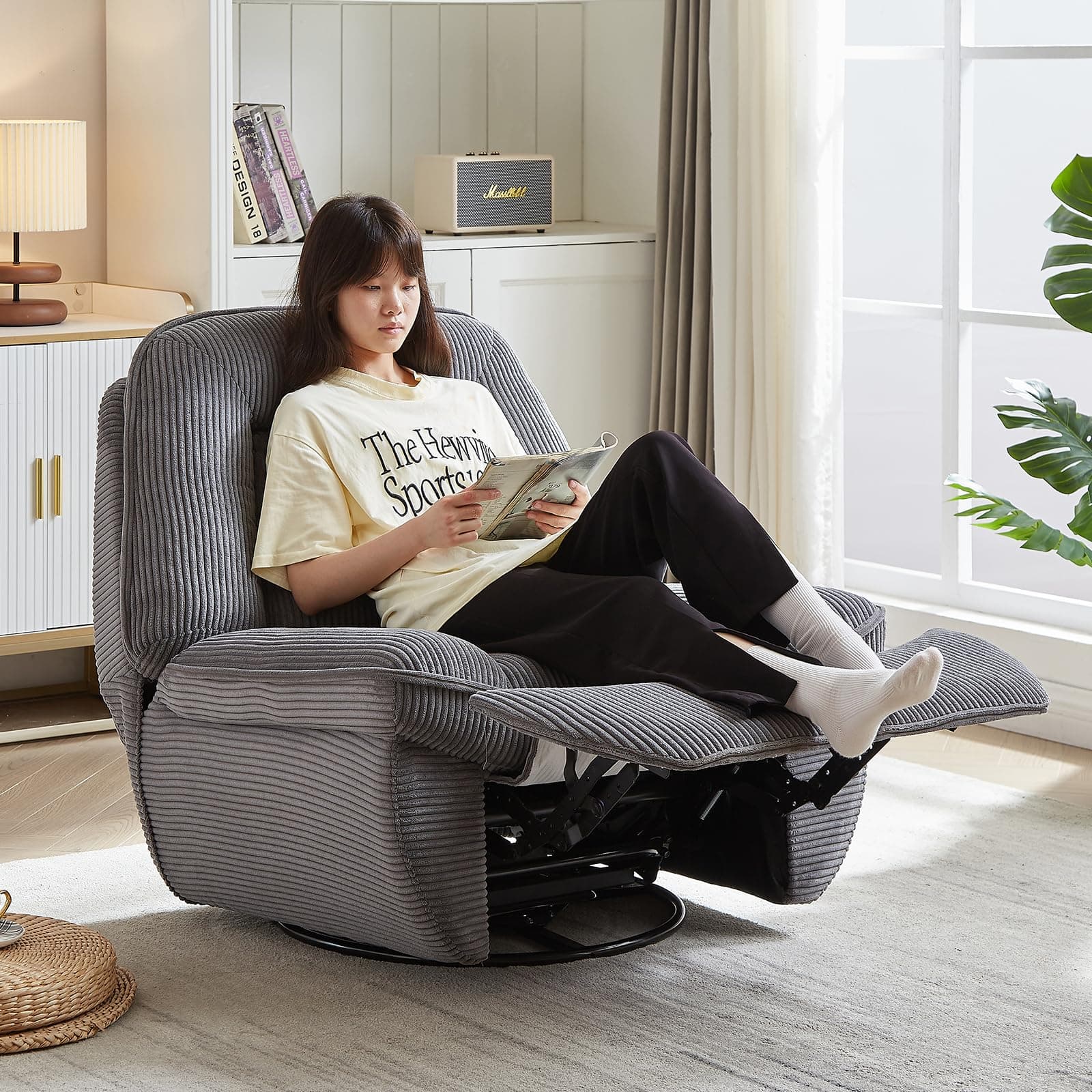 Swivel Rocking Recliner Chair for Adults in Grey