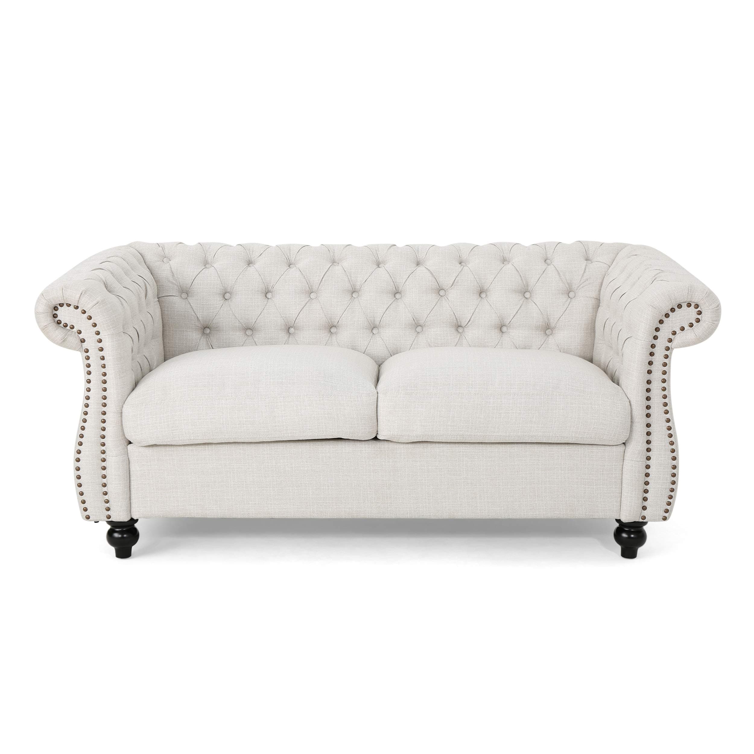 Christopher Knight Home Traditional Chesterfield Loveseat Sofa, Beige & Dark Brown