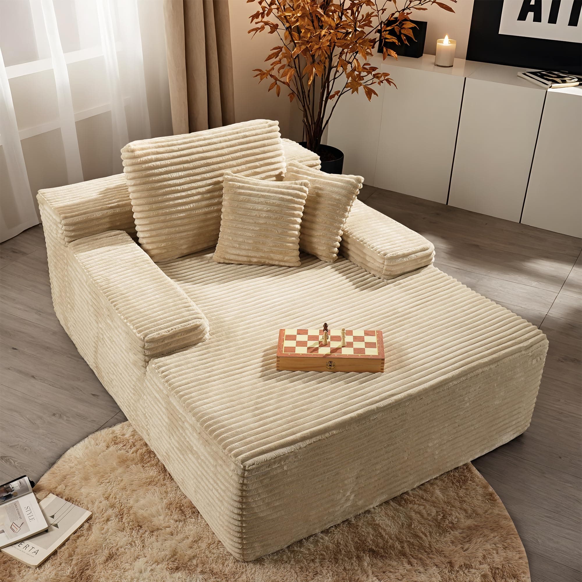 Oversized Cloud Couch, 67" Beige Upholstered Bed Sofa (Plush Corduroy)