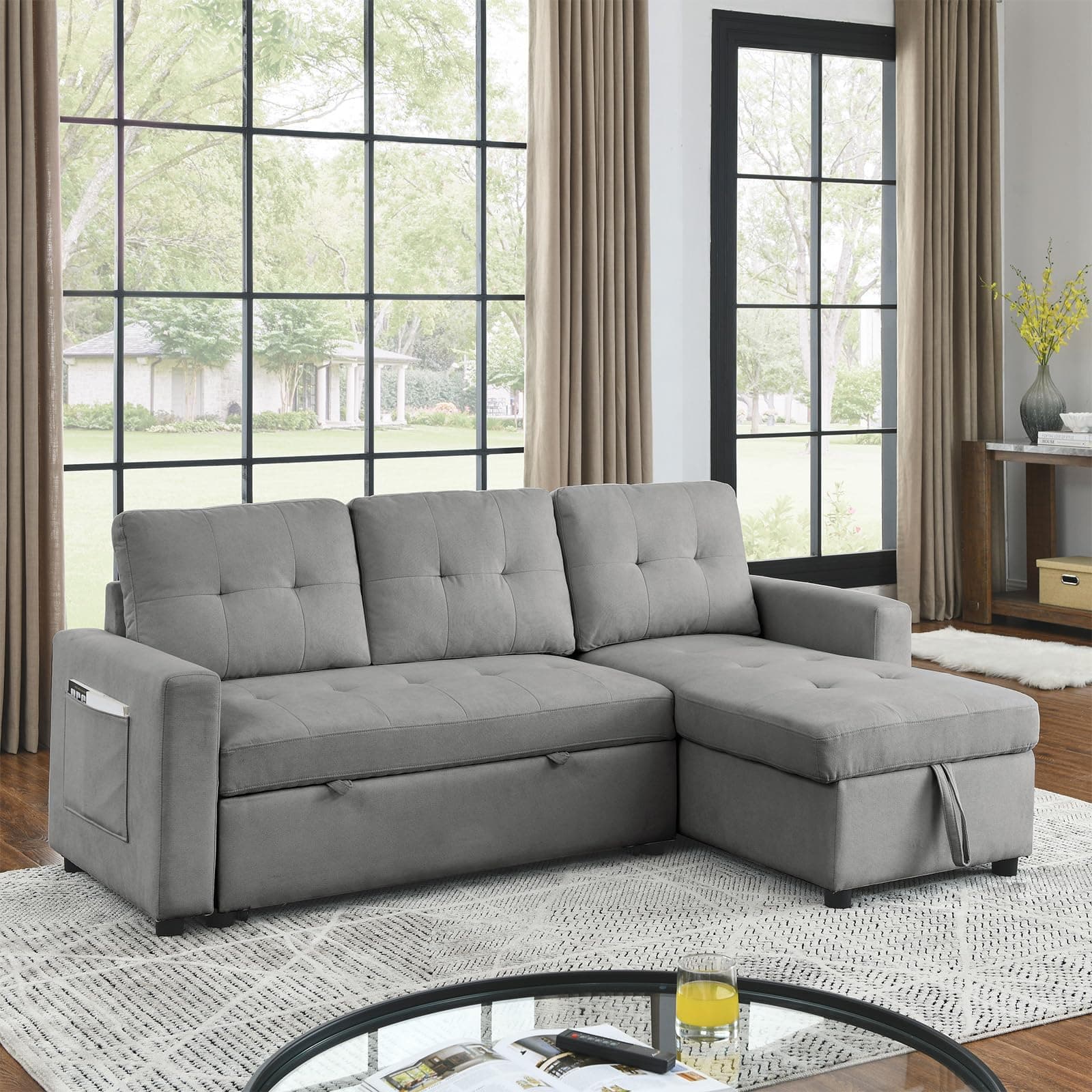 Modern Modular Sectional Sofa with Reversible Chaise, Convertible 3-Seat Couch, Comfy Upholstery in Grey