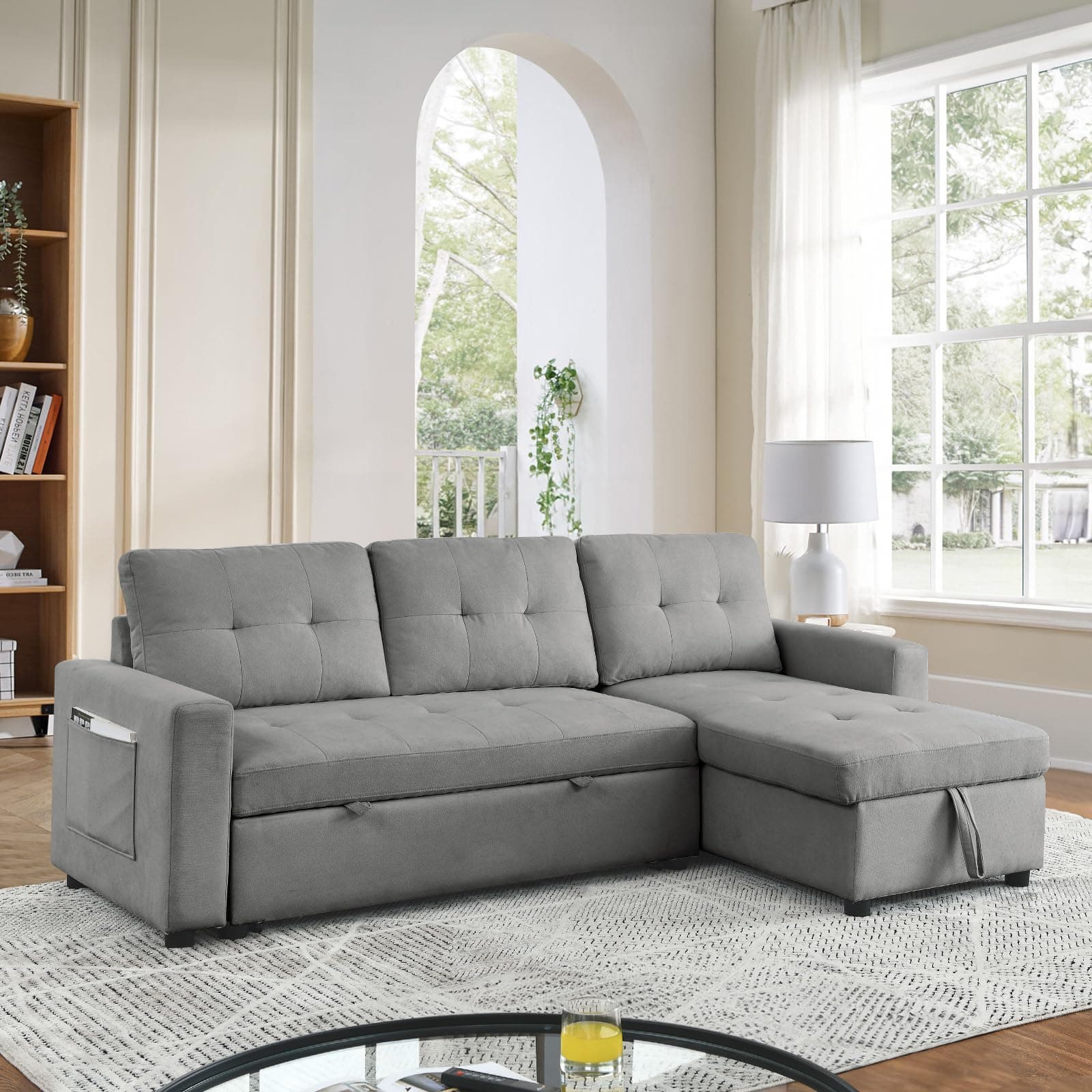 L-Shaped Convertible Sleeper Sofa Couch with Storage for Small Space Apartment