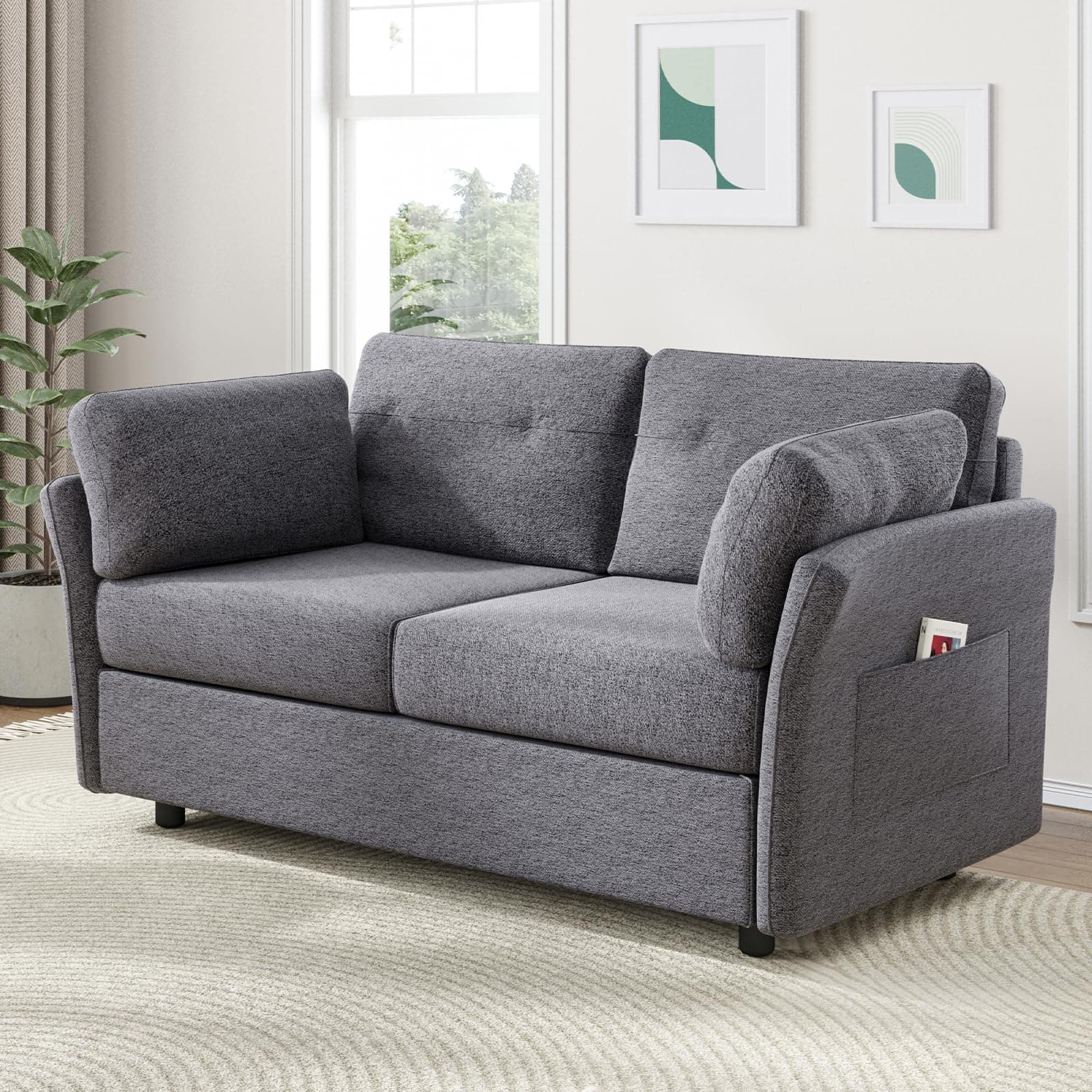 Novilla 57" Linen Fabric Loveseat Sofa, Grey for Living Room