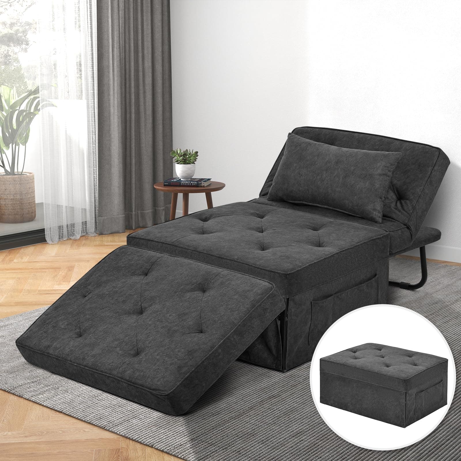 4-in-1 Convertible Sofa Bed with Adjustable Backrest, Gray (Large)