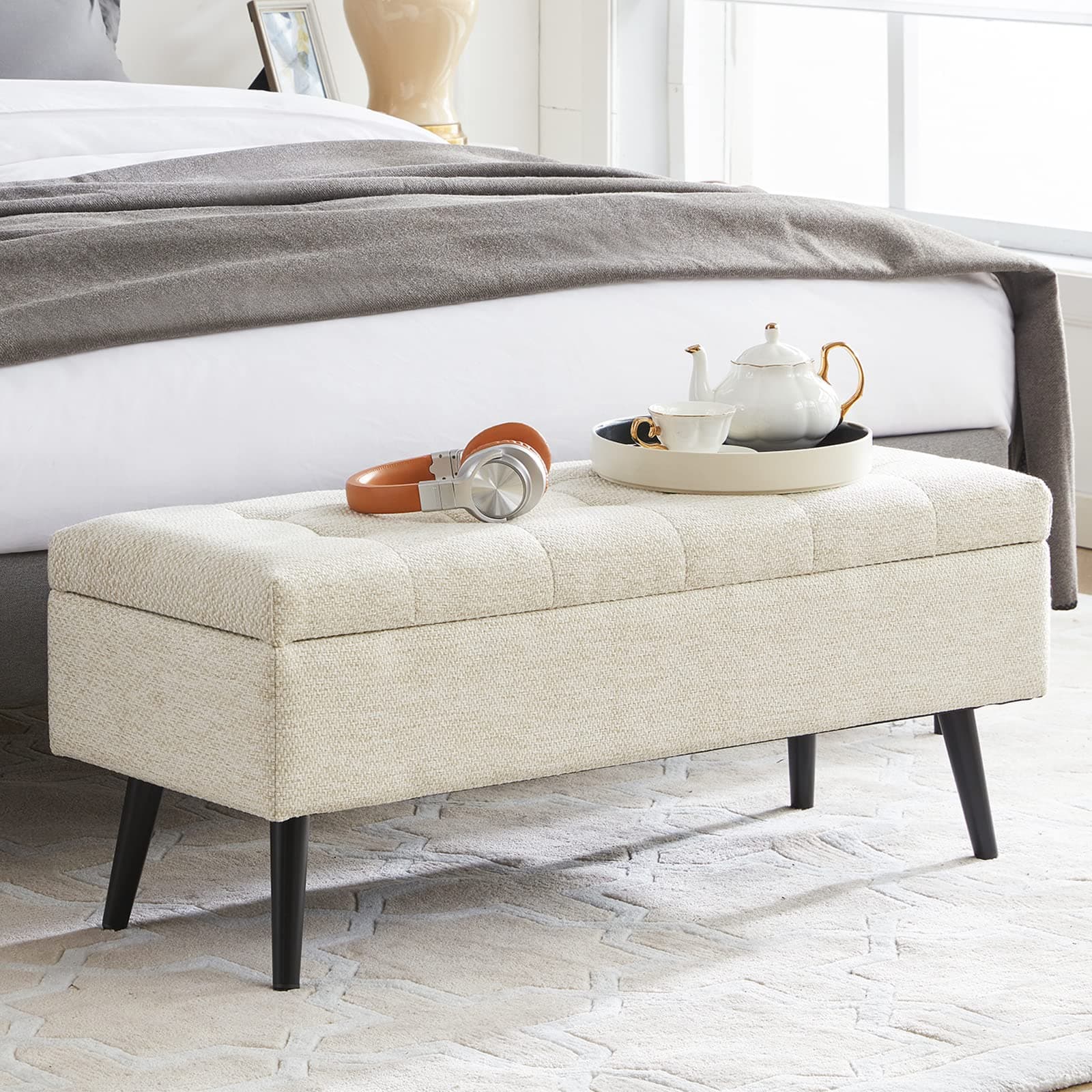 Entryway Storage Ottoman Bench 40 Beige