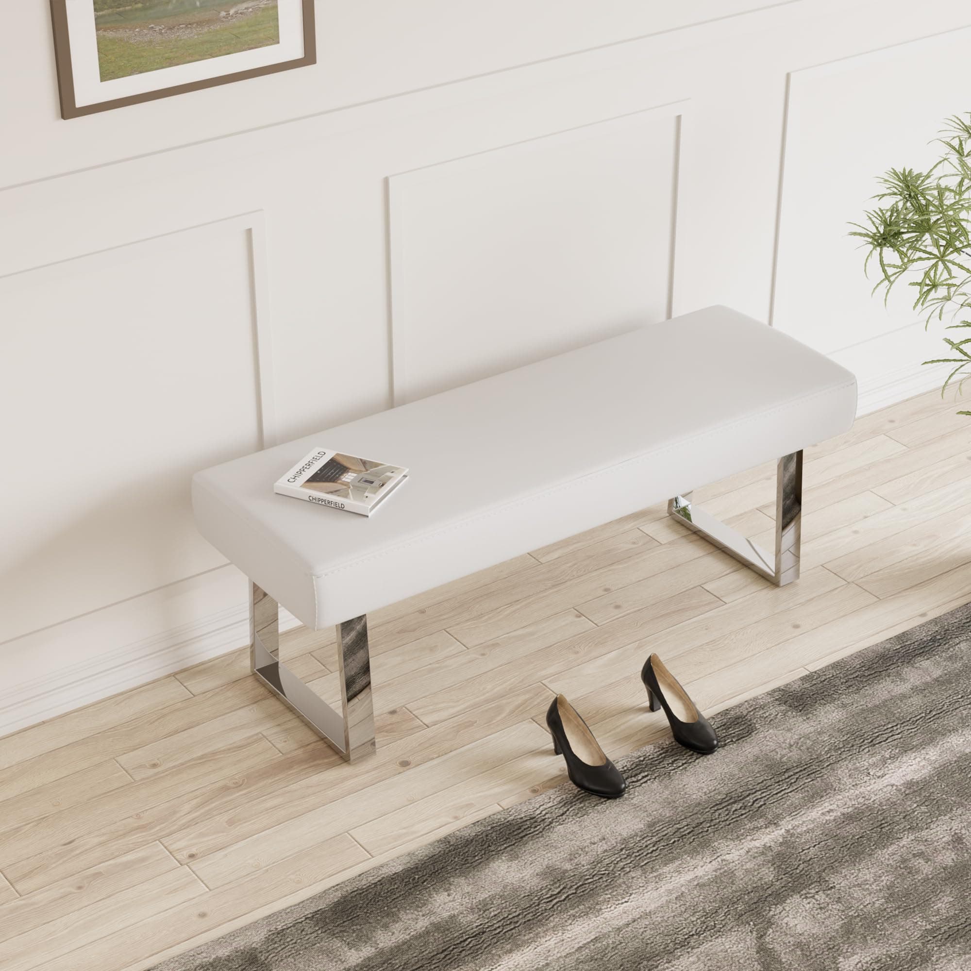 Indoor Corner Upholstered Bench with Metal Legs for Entryway and Living Room