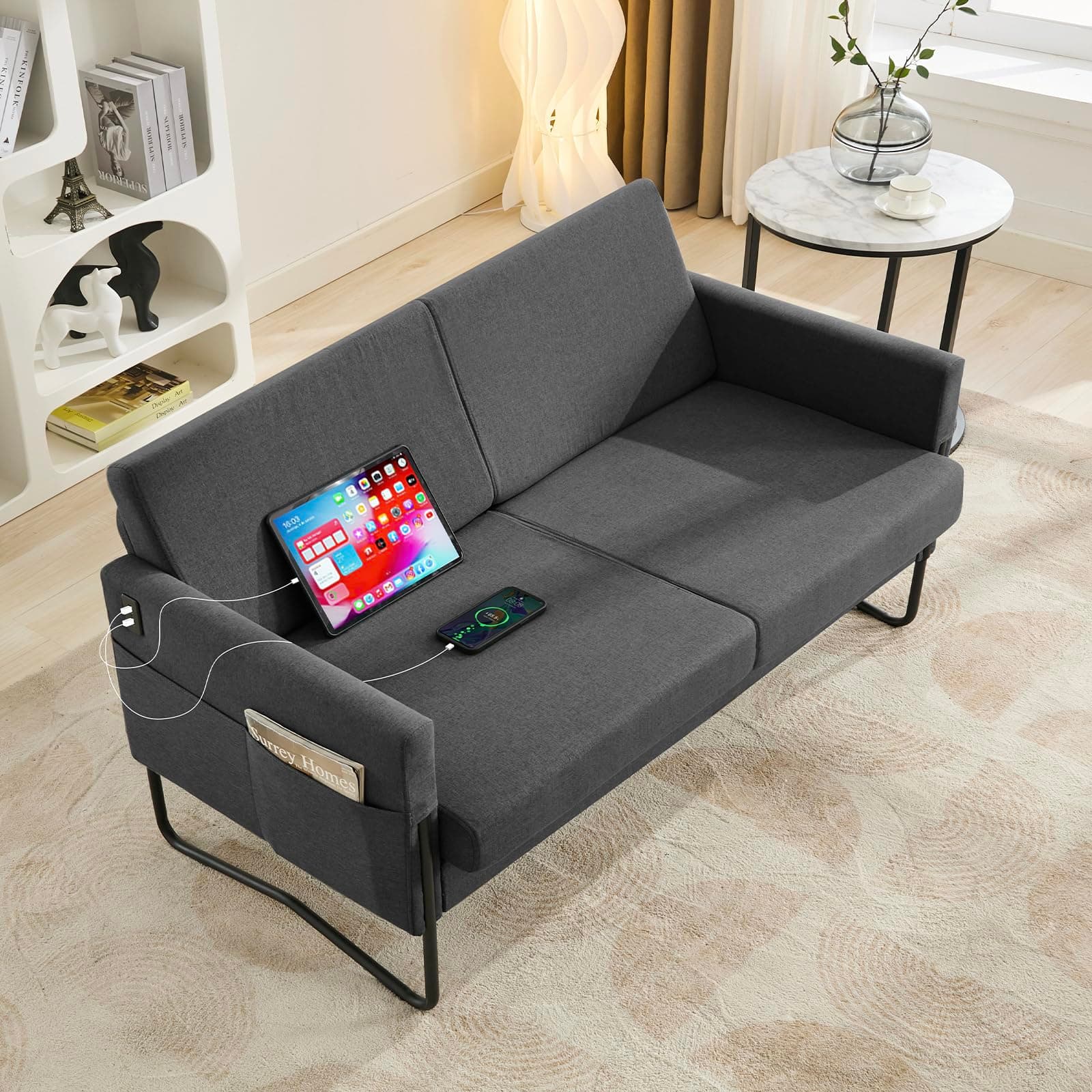 STHOUYN 51" Small Loveseat - Comfy Grey Sofa with 2 USB Ports