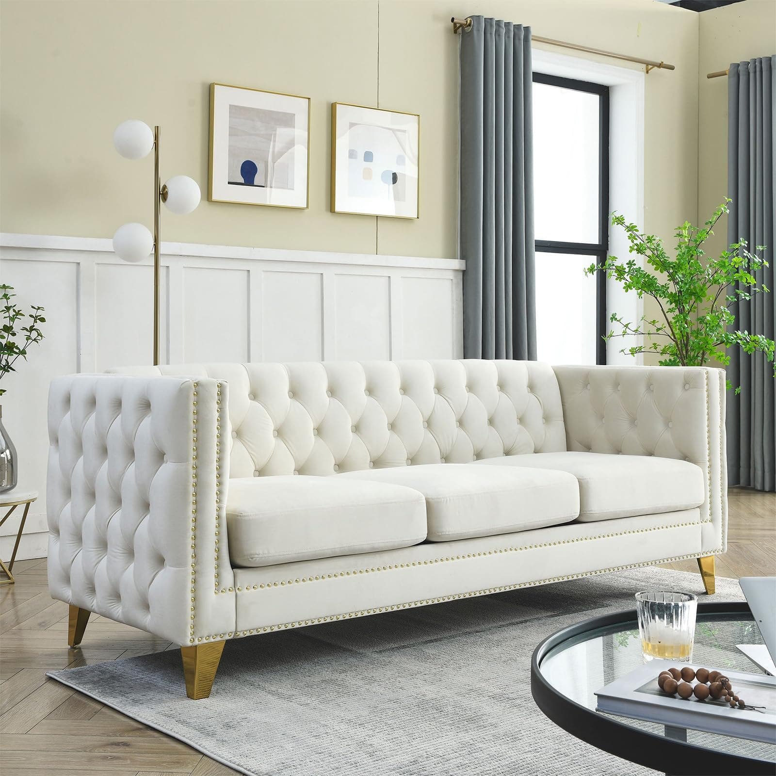 JEEOHEY Oversized Velvet Sofa Couch for Living Room,Bedroom,Office - 3 Seater Deep Seat Sofa with Button Nailhead Beige
JEEOHEY Modern Chesterfield Sofa - 3 Seater Deep Seat Couch with Button Nailhead for Living Room,Beijing,Office Beige
JEEOHEY Upho