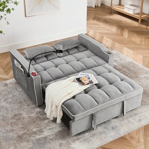 Eafurn Queen Size 3-in-1 Pull Out Sofa Bed with Storage Velvet Couch