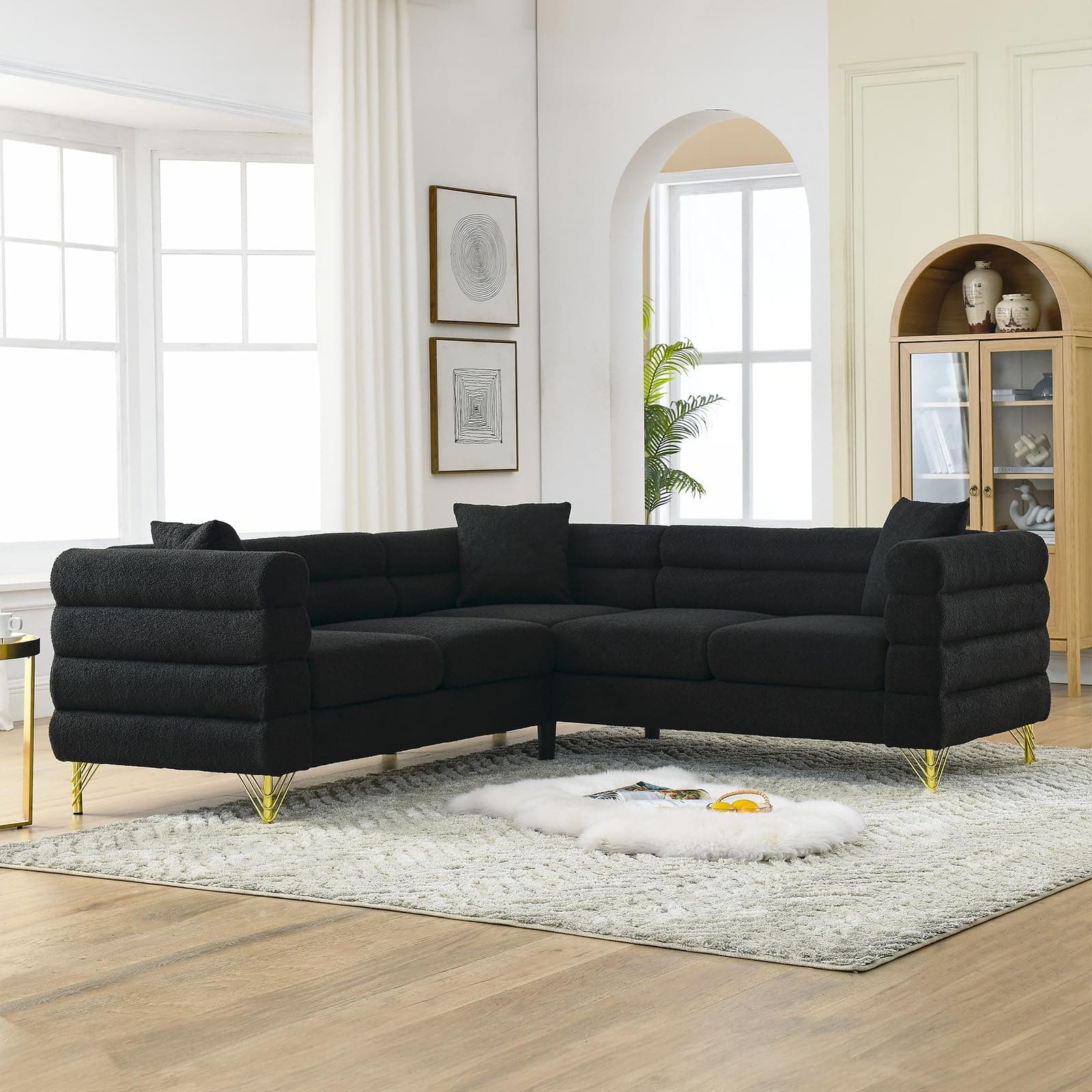 Oversize L Shaped Corner Sofa Couch in Teddy Bouclé Cloud Fabric