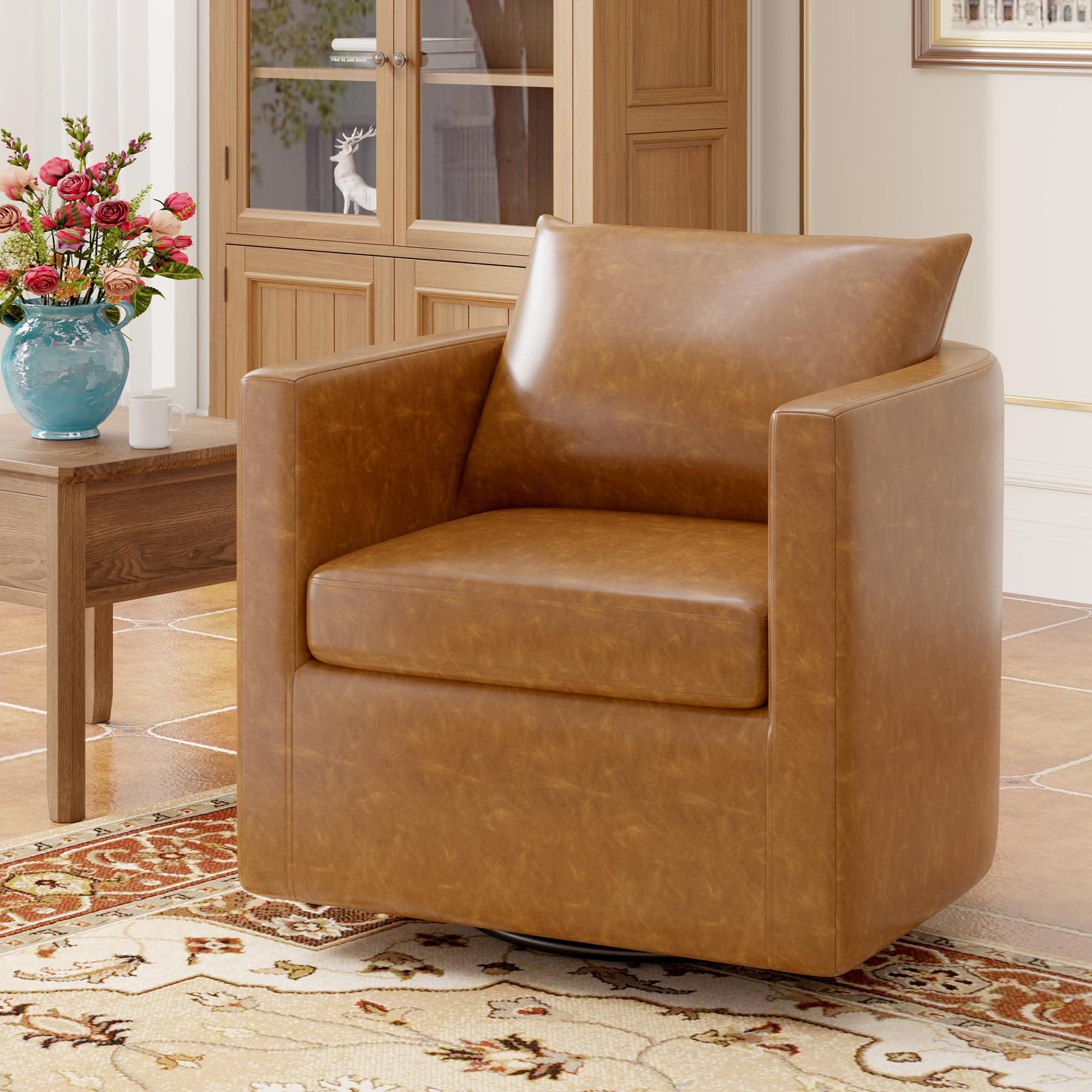 360 Degree Swivel PU Leather Office Chair, Durable & Waterproof