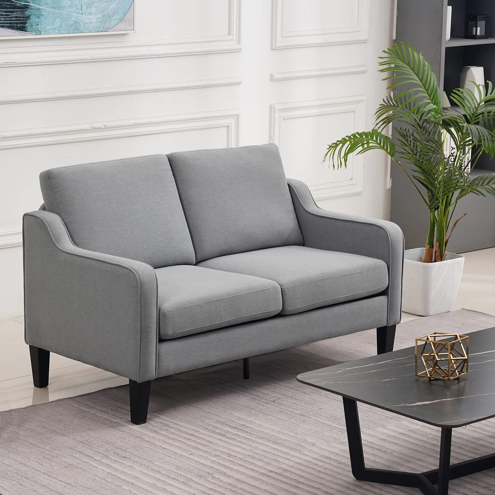 VINGLI Mid Century Modern Light Grey Loveseat Sofa for Small Spaces