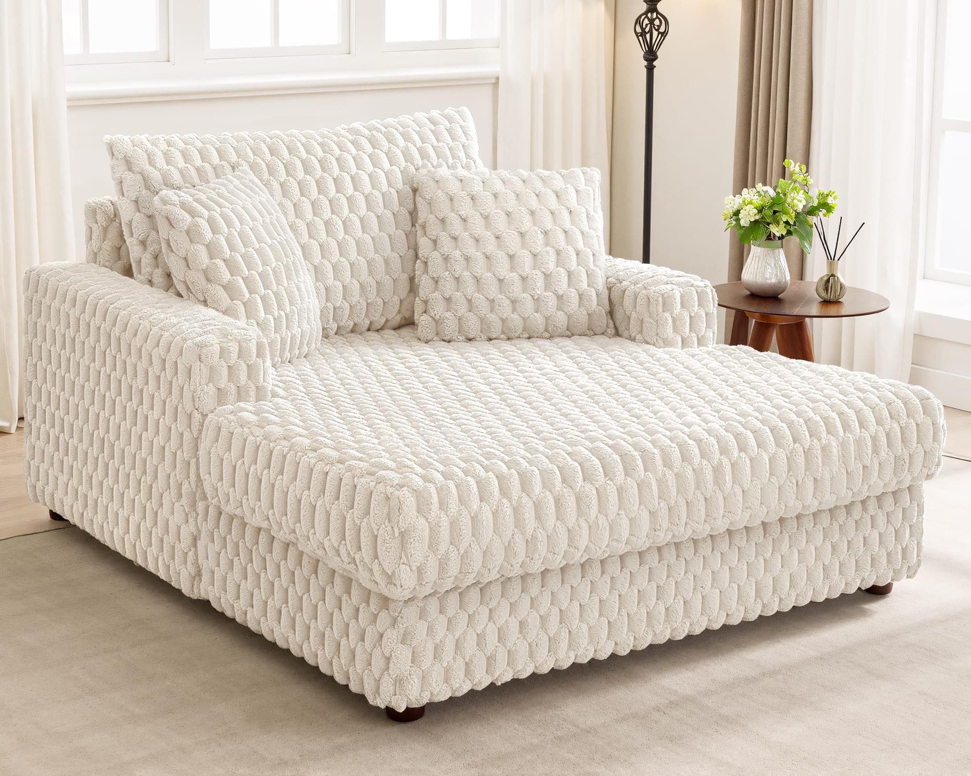 Chaise Lounge Chair Indoor: 53" Comfy Oversized Reading Chair in White