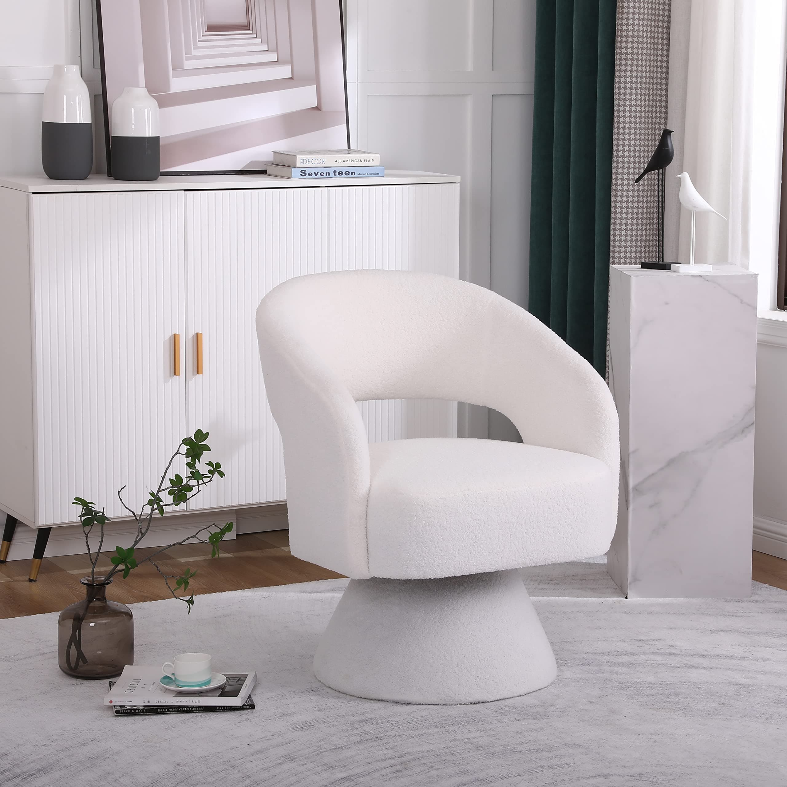 White 360 Degree Swivel Barrel Chair for Living Room and Bedroom