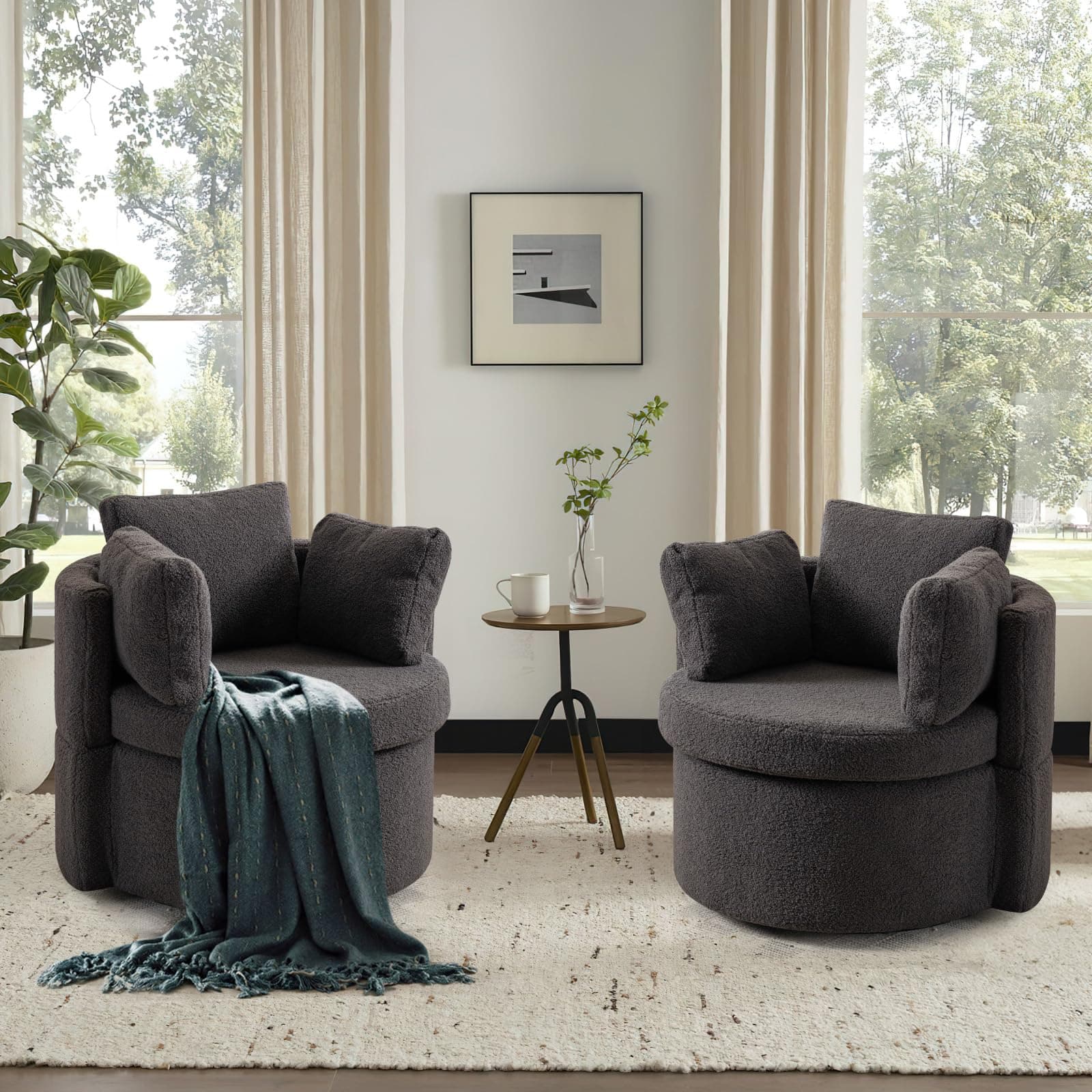 Modern Swivel Barrel Chair Set with Storage Function